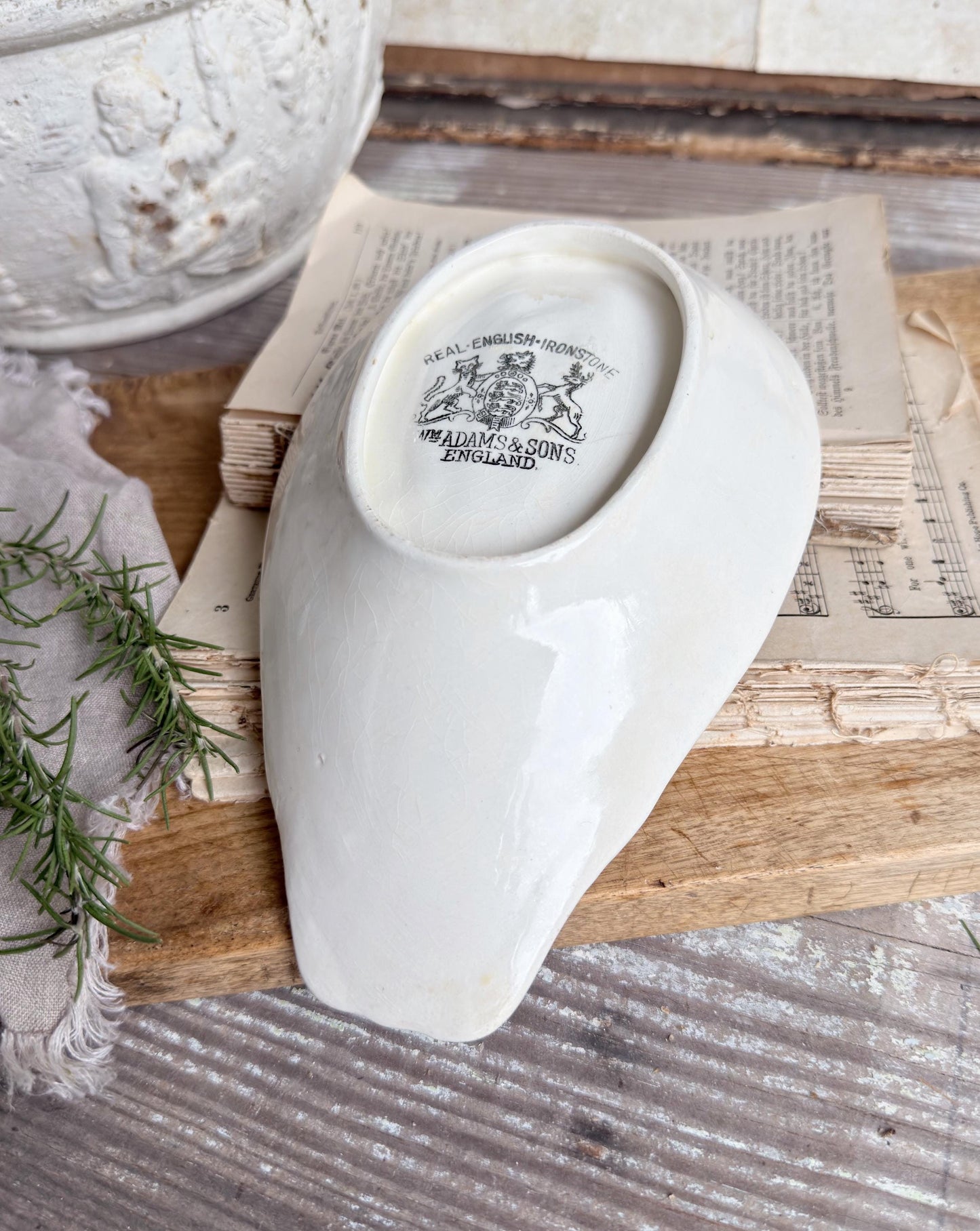 Antique Ironstone Relish Dish, Wm Adams & Sons England, White English Ironstone Serving Dish