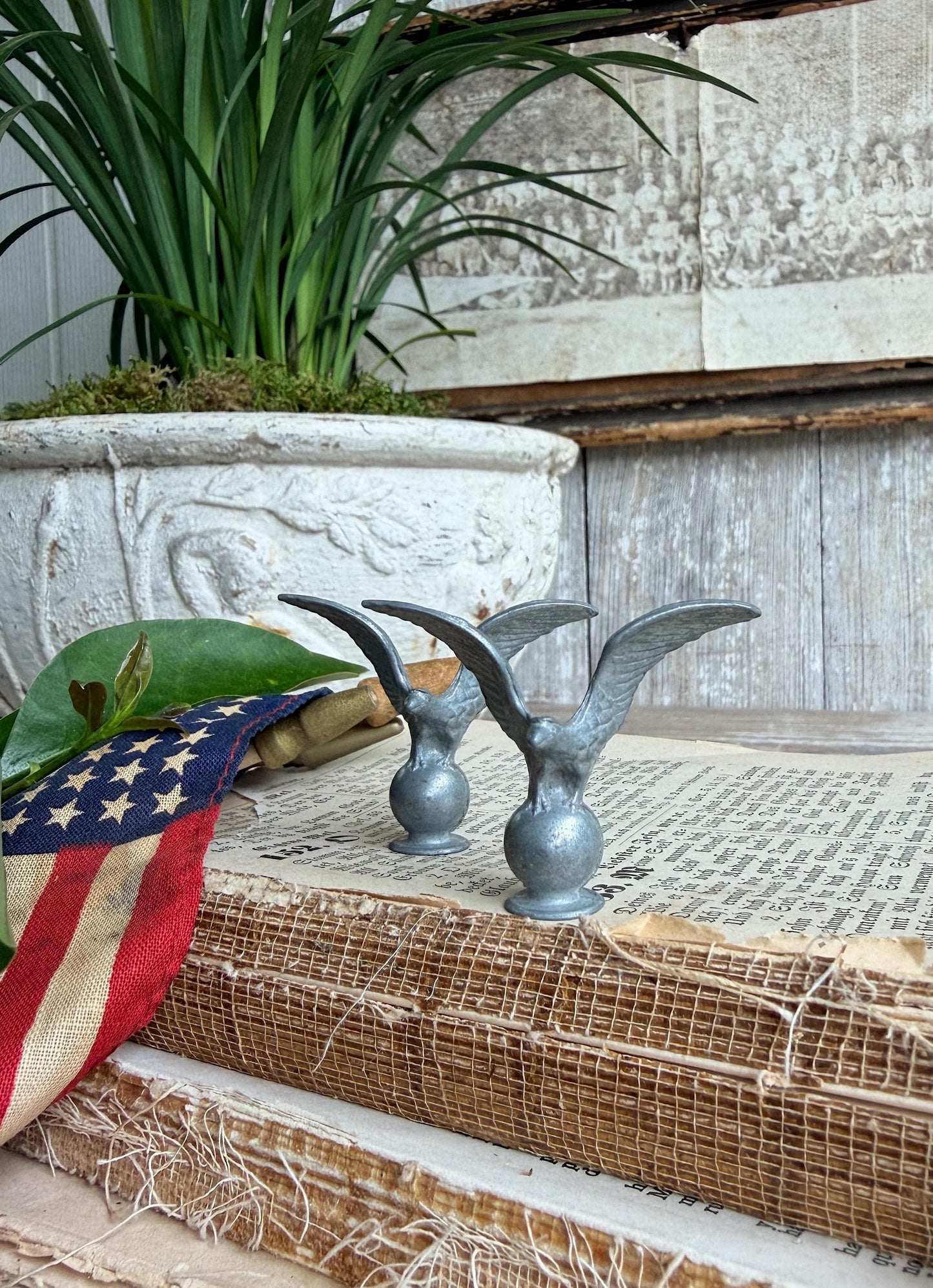 Vintage Cast Metal Eagle Finial, Patriotic Americana Flag Topper, Industrial Salvage