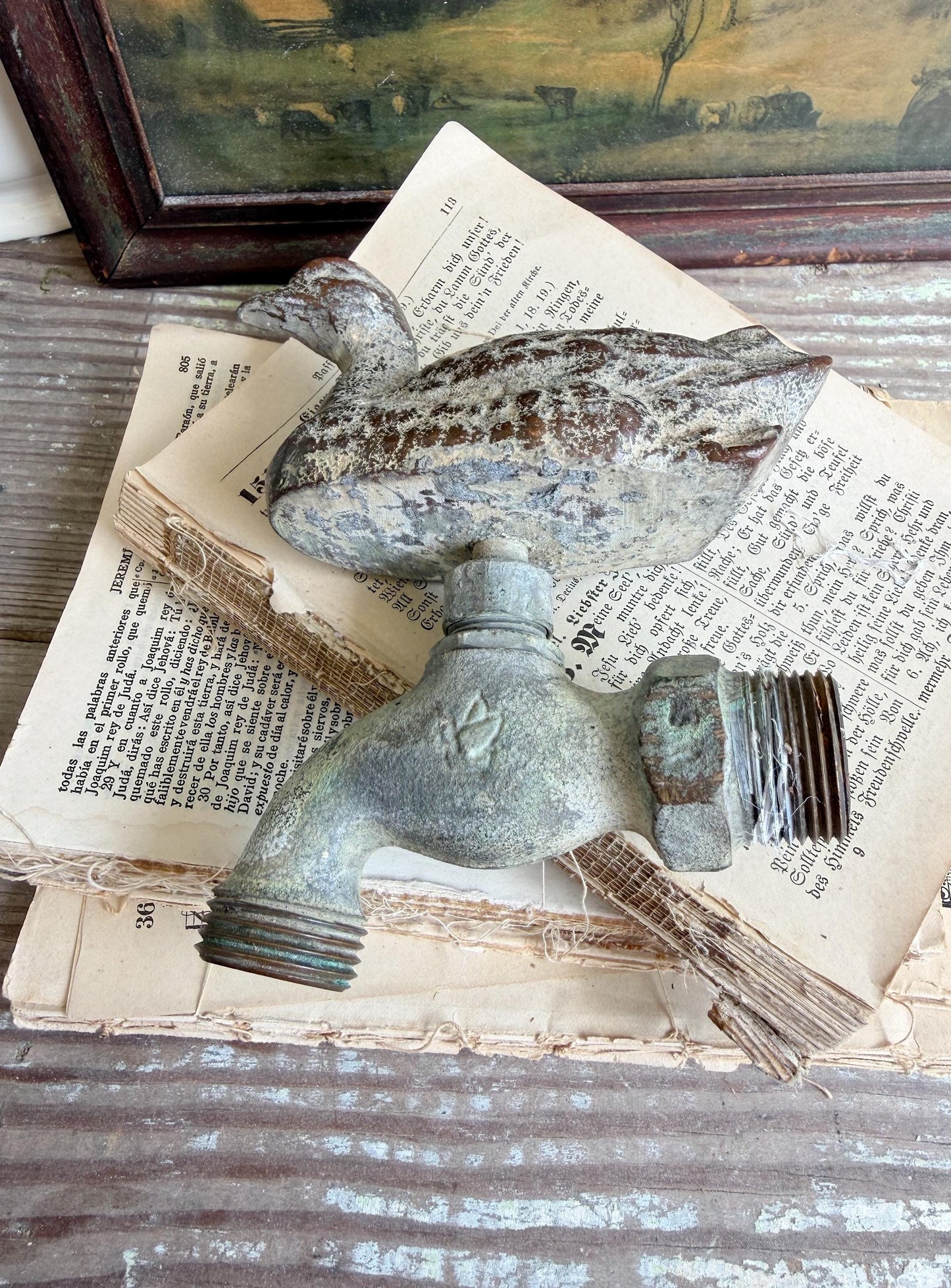 Vintage Cast Iron Duck Faucet, Primitive Garden Spigot Decor