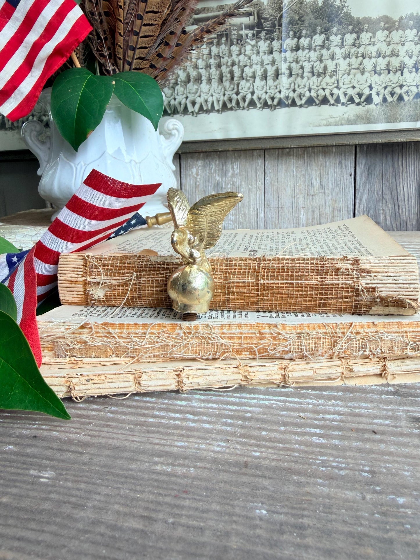 Vintage METAL EAGLE Flag Pole Topper Cap Finial Americana
