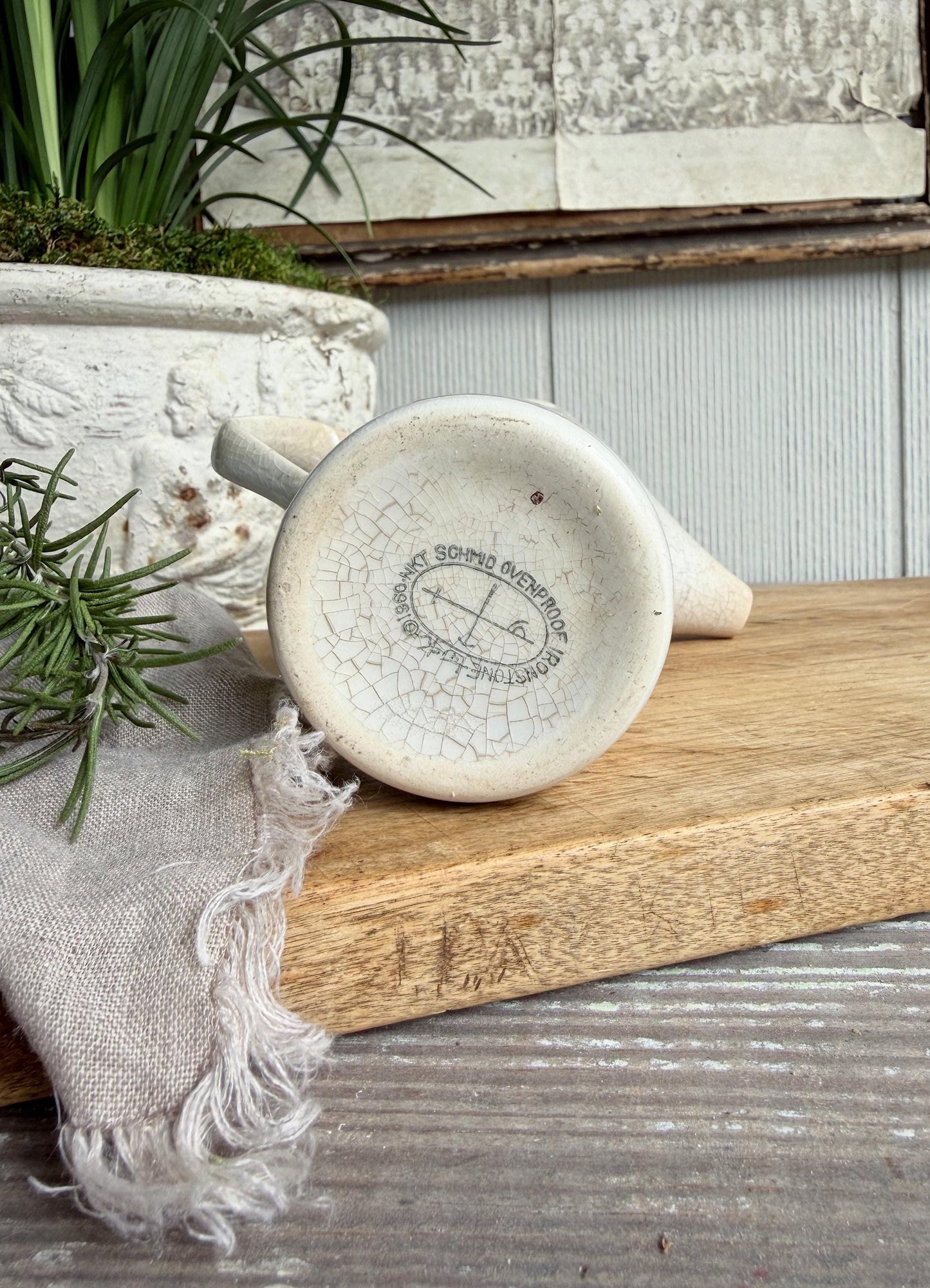 Ironstone Pitcher Schmid, Vintage Milk Creamer Jug, Farmhouse Kitchen Decor,