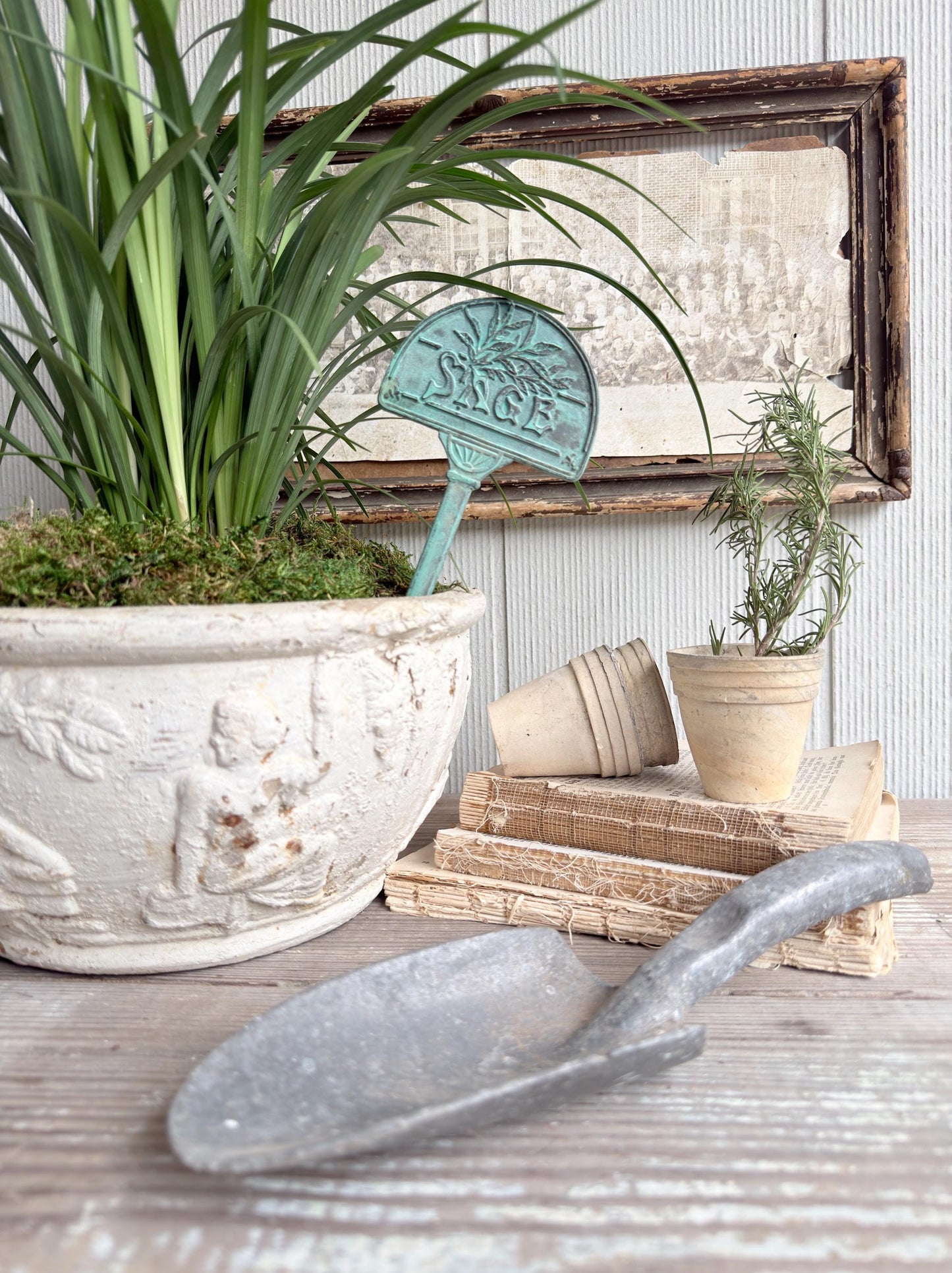 Vintage Brass Herb Marker Stake Sage, Garden Plant Marker, Aged Patina Garden Decor, Rustic Garden Accent