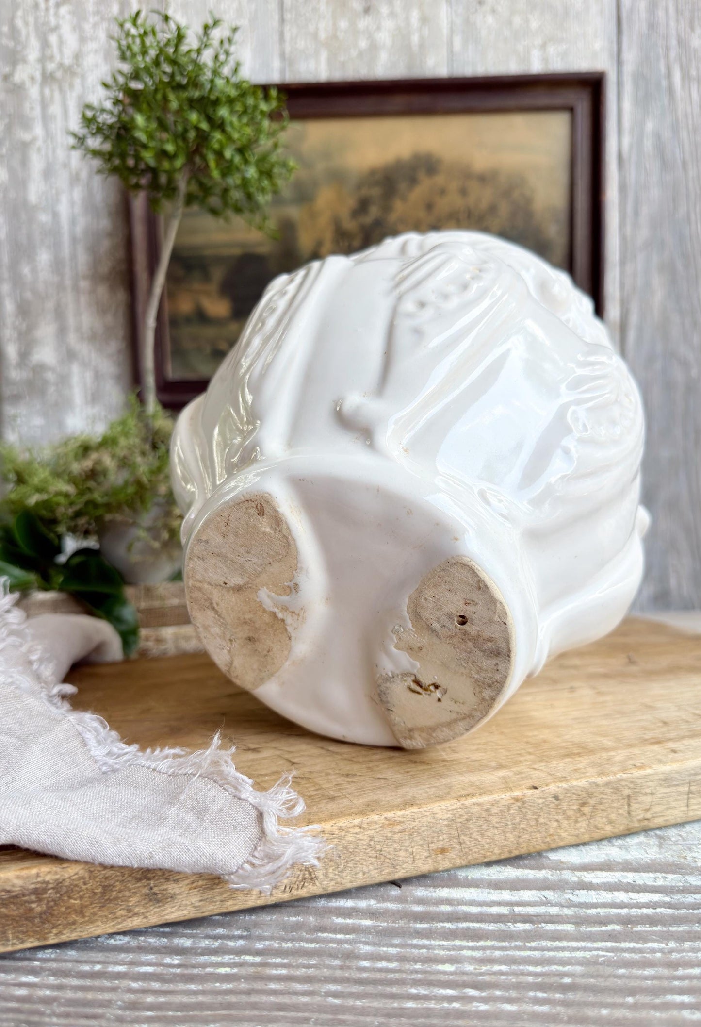 White French Pottery Planter, Vintage Farmhouse Cache Pot, Vessel