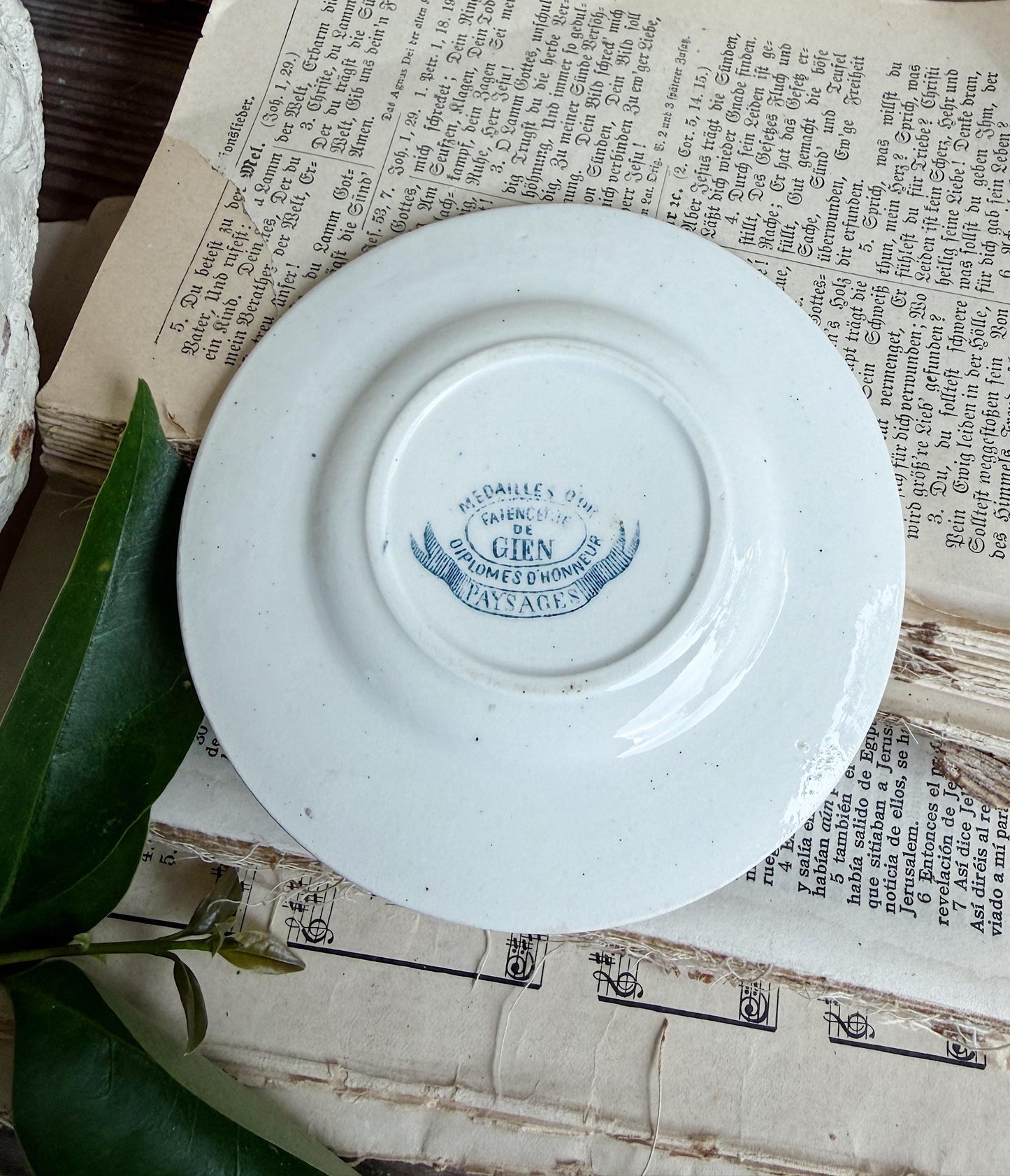 Antique French Faience Gien Plate, Blue Transferware Bird, Medailles D’Or France