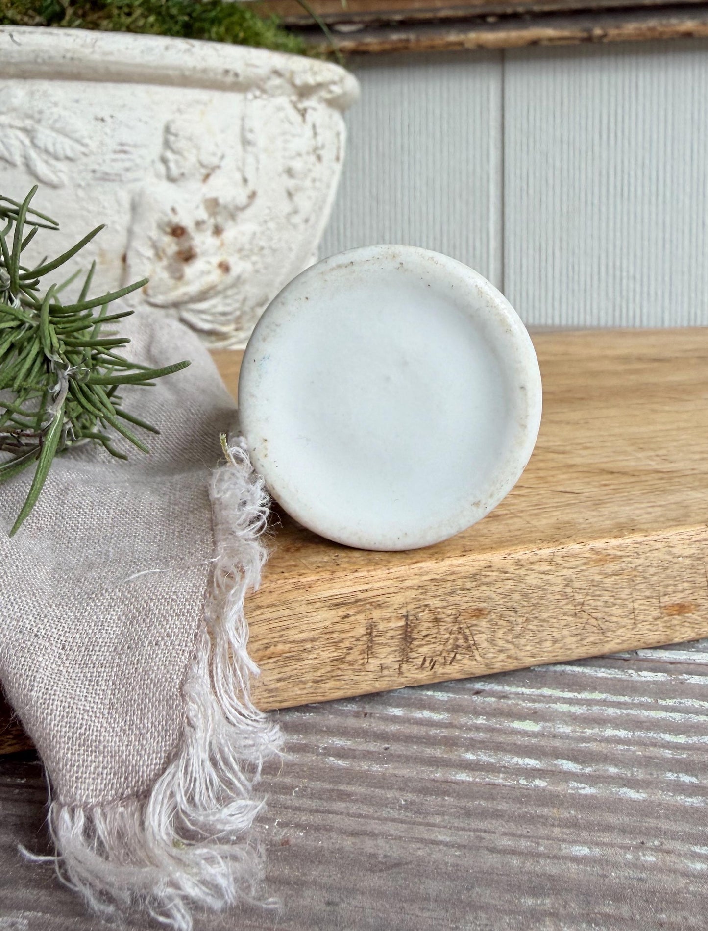 Vintage Ironstone Creamer – Small White Syrup Pitcher, Handleless Chunky Farmhouse Primitive Decor