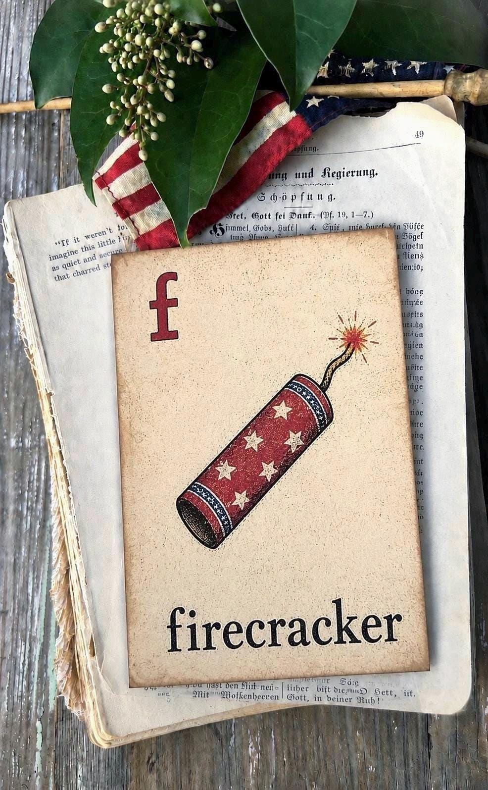 FIRECRACKER Flash Card Vintage Americana Decor Patriotic Fourth July Party