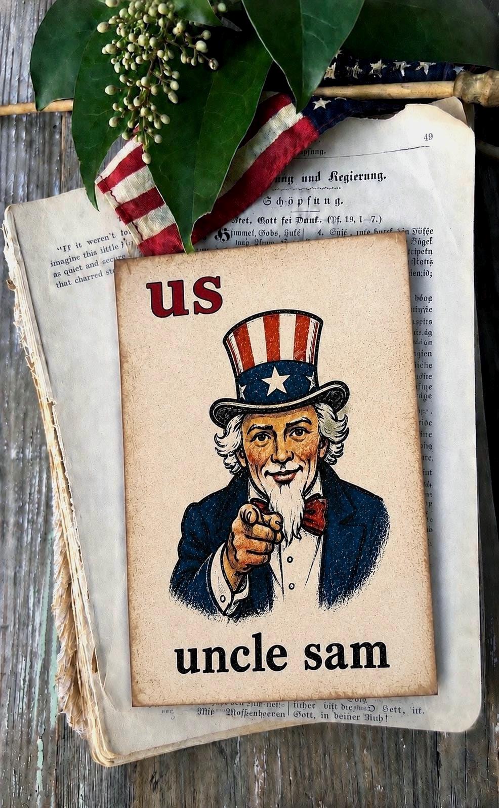 UNCLE SAM Flash Card Vintage Americana Decor Patriotic Fourth July Party