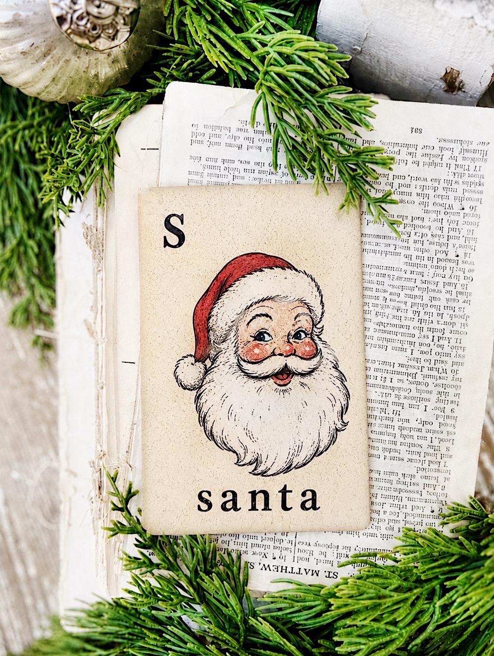 SANTA Flash Card Vintage Christmas Farmhouse Decor Party