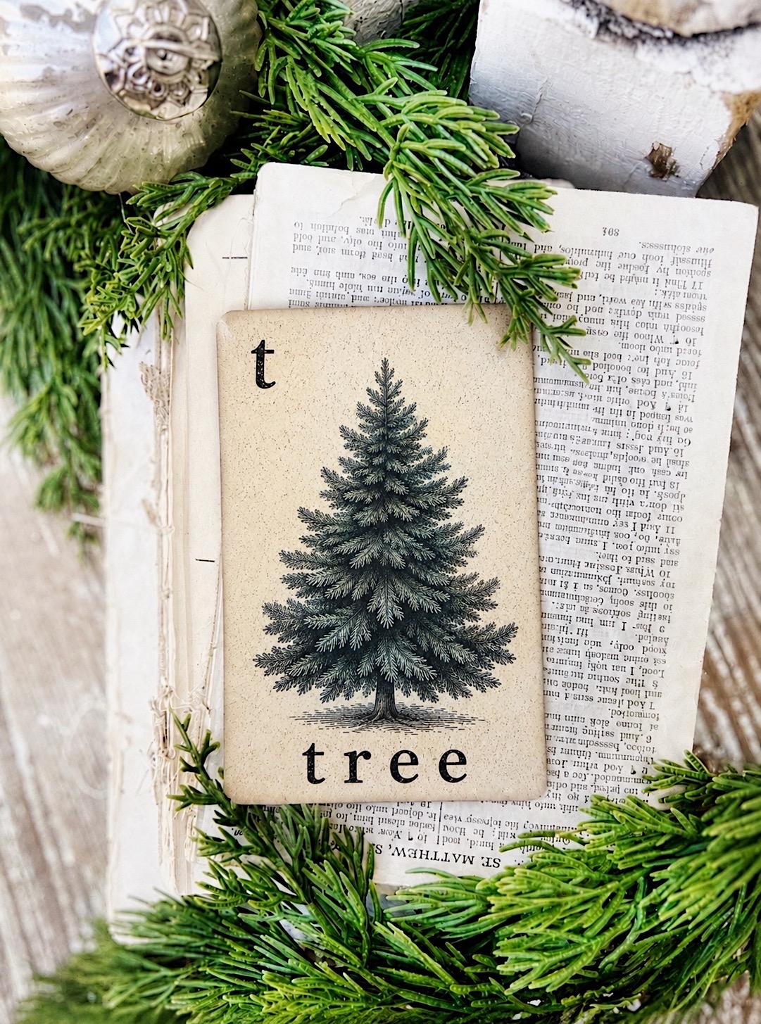 TREE Flash Card Vintage Christmas Farmhouse Decor Party