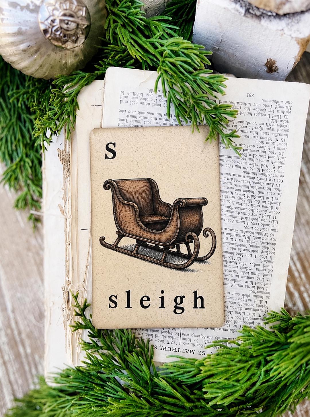 SLEIGH Flash Card Vintage Christmas Farmhouse Decor Party