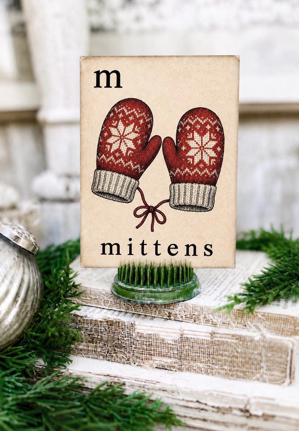 MITTENS Flash Card Vintage Christmas Farmhouse Decor Party