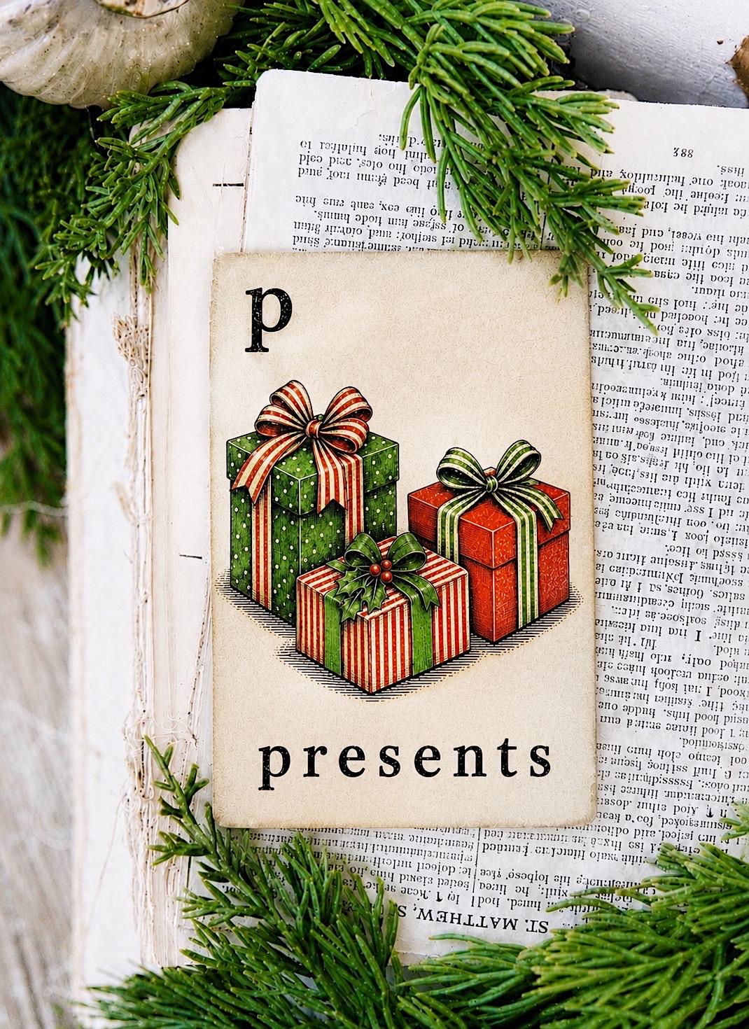 PRESENTS Flash Card Vintage Christmas Farmhouse Decor Party