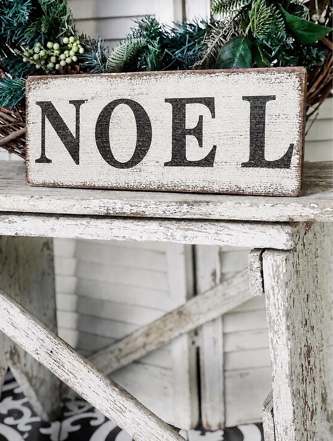 NOEL Christmas Farmhouse Sign Painted Salvage Barn Wood Reclaimed Primitive White Chippy Black Paint Architectural Farmhouse Decor