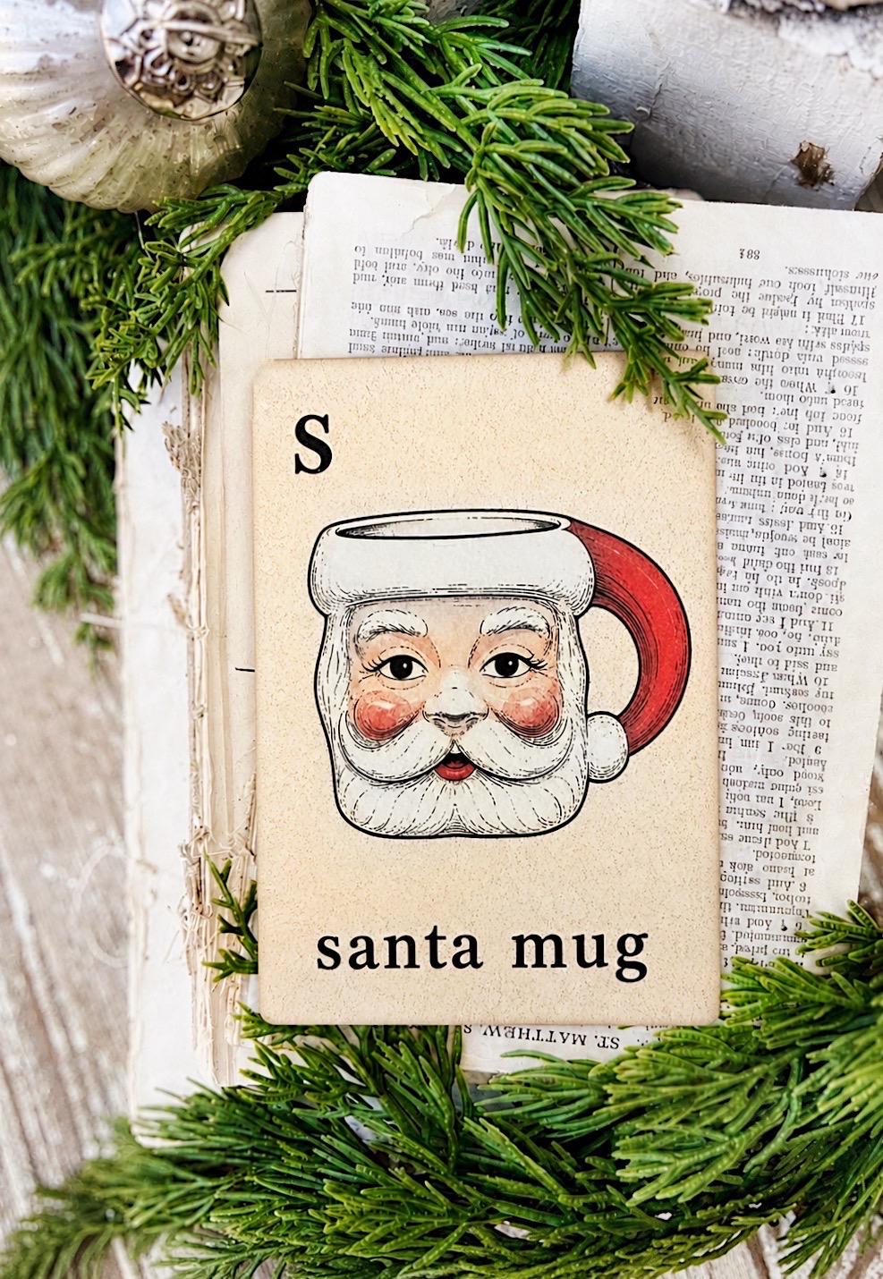 SANTA MUG Flash Card Vintage Christmas Farmhouse Decor Party