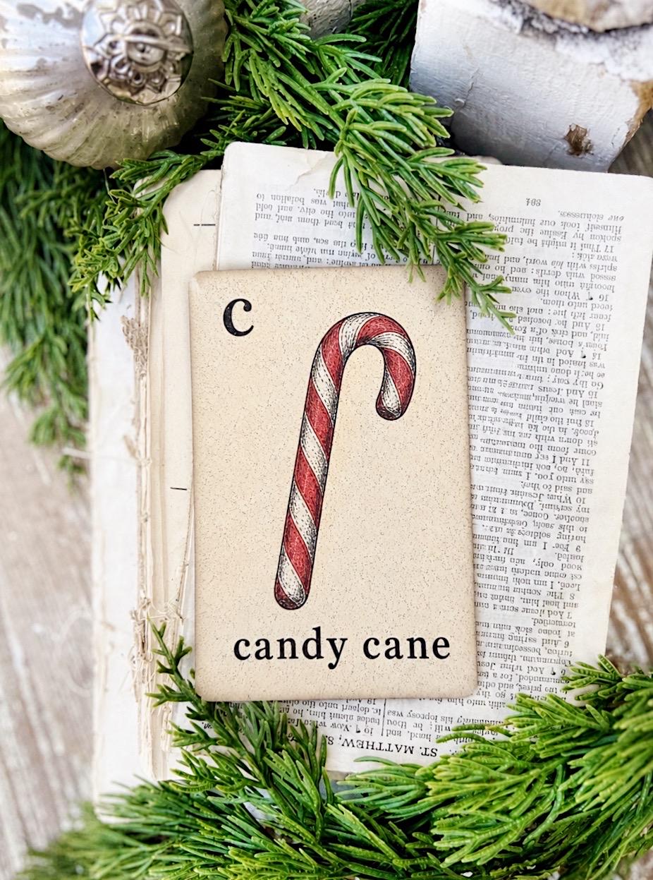 CANDY CANE Flash Card Vintage Christmas Farmhouse Decor Party