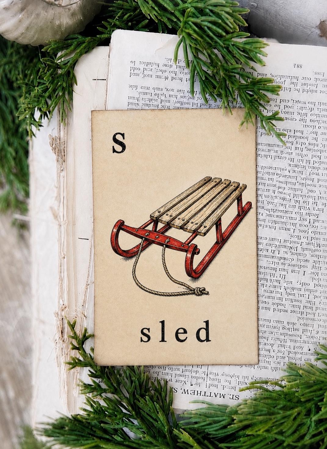 SLED Flash Card Vintage Christmas Farmhouse Decor Party