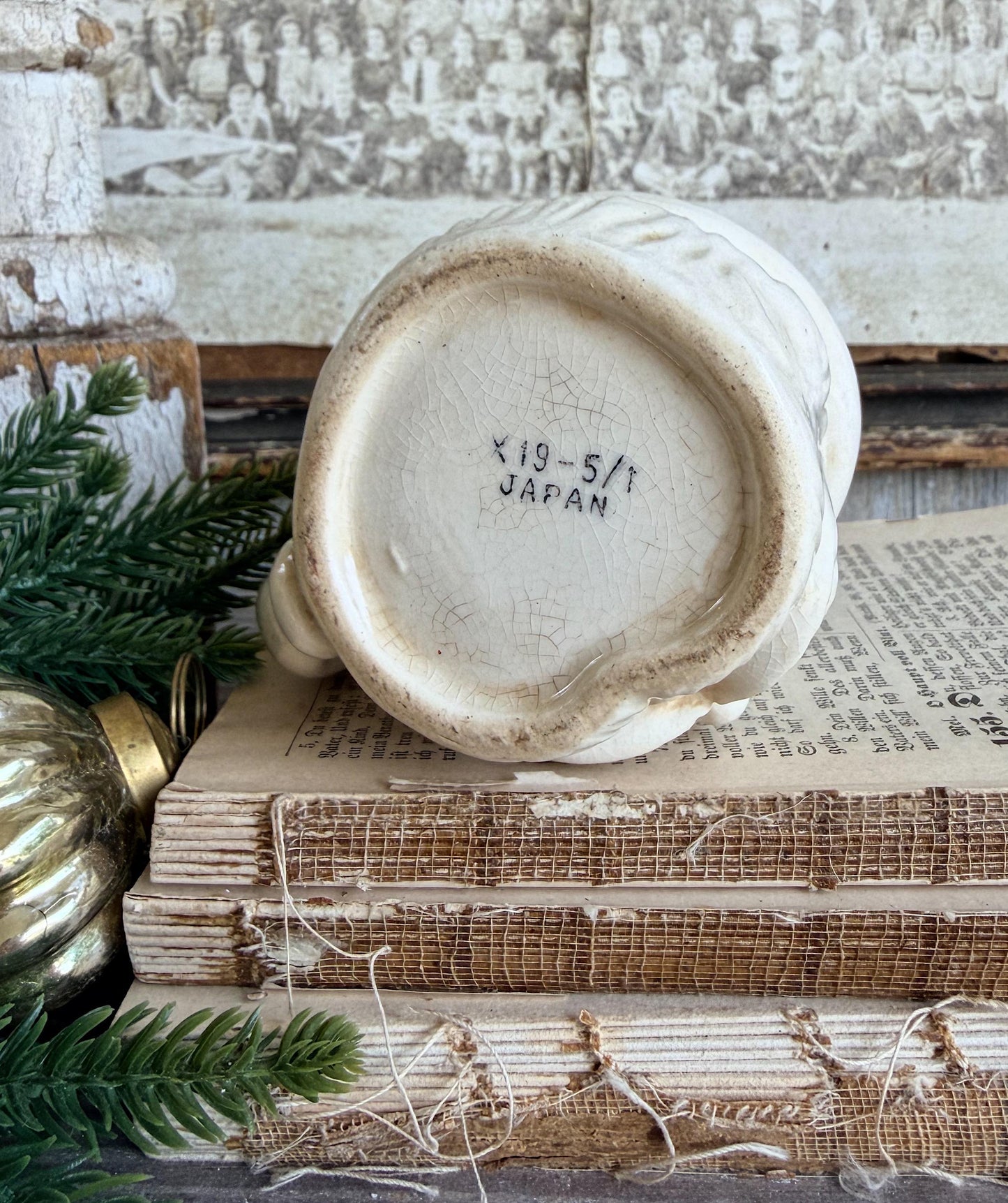 Vintage Ironstone Santa Claus Cup Mug FULL SIZE Creamy White Santa Farmhouse Christmas Decor RARE Japan Crazing Grungy Crazed