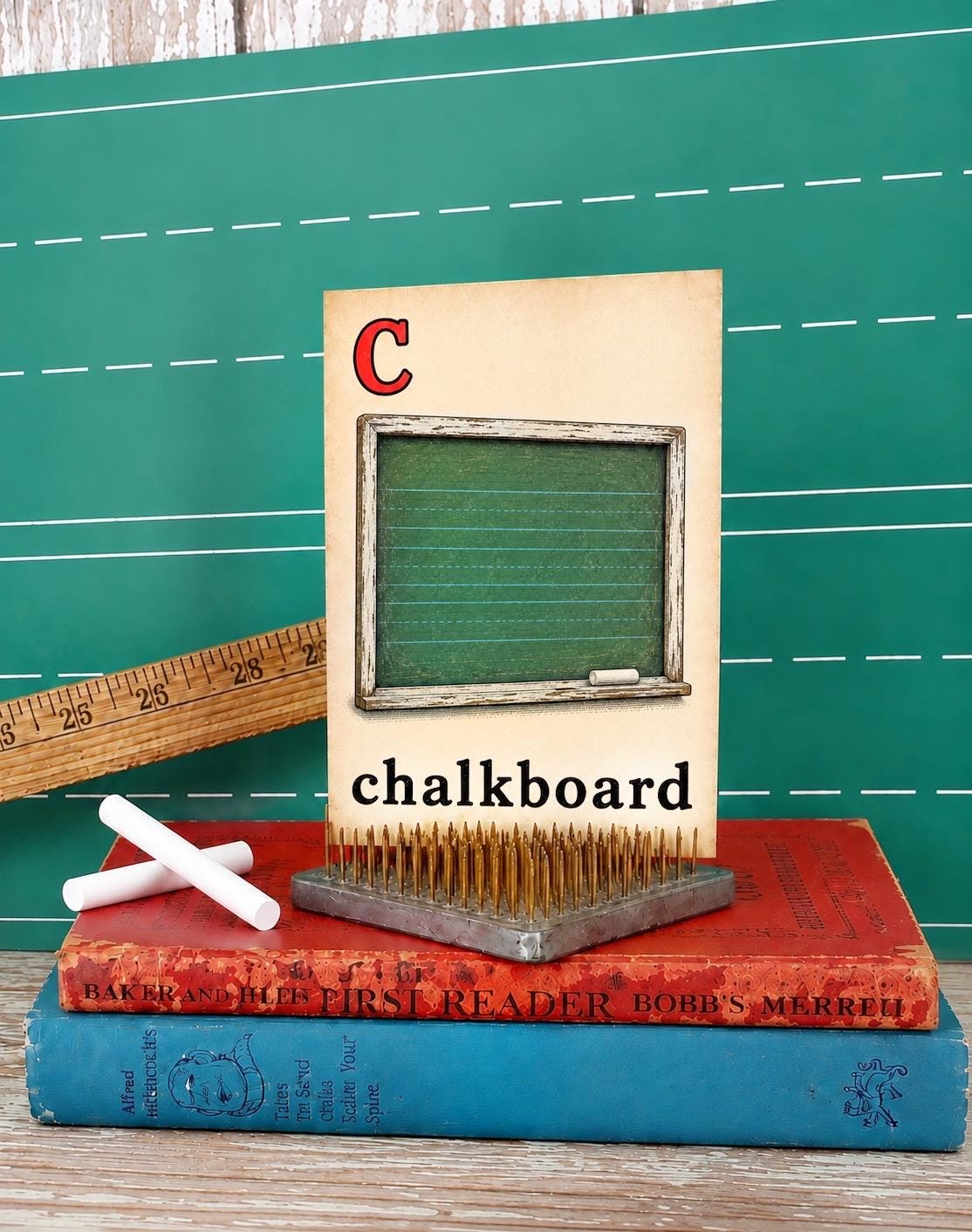 CHALKBOARD School Flash Card Vintage Illustration Classroom Schoolhouse Decor