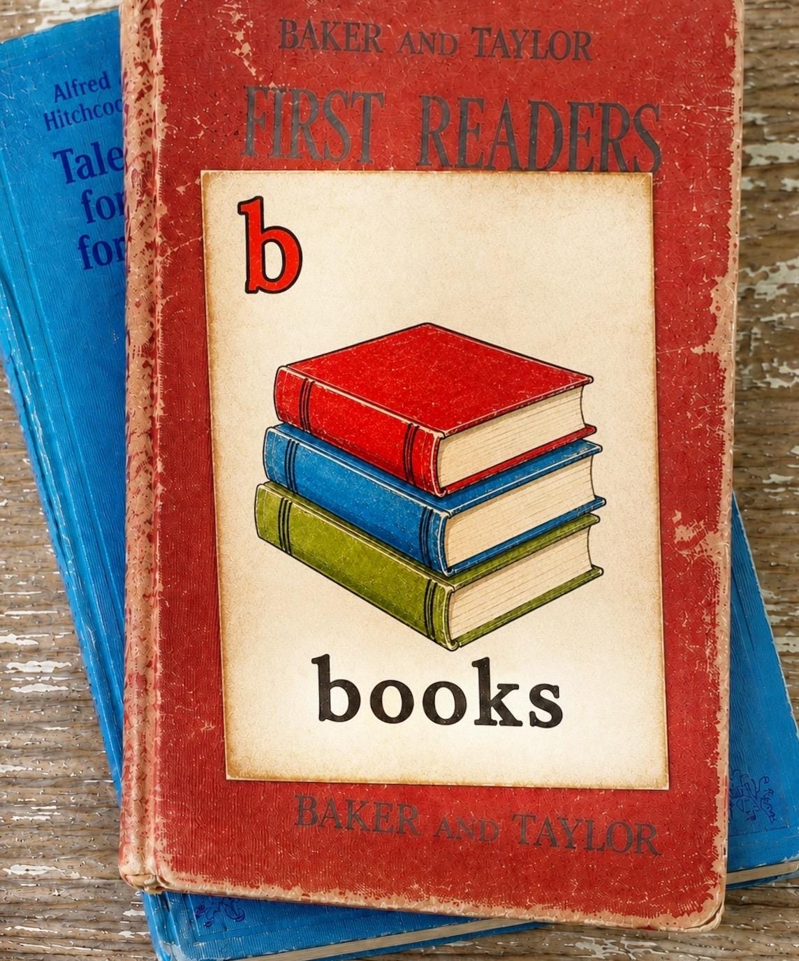 BOOKS School Flash Card Vintage Illustration Classroom Schoolhouse Decor
