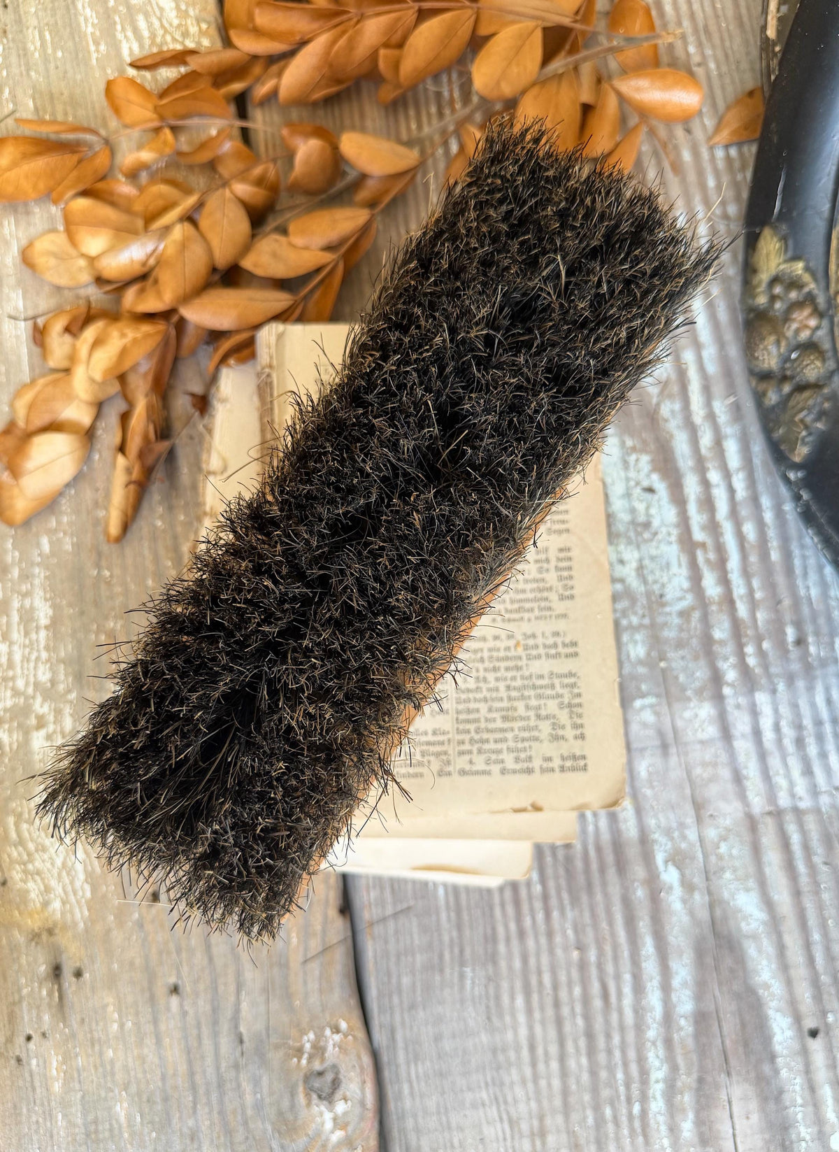 Antique Industrial Salvage Farm Brush Brown Wood Handle Farmhouse Decor