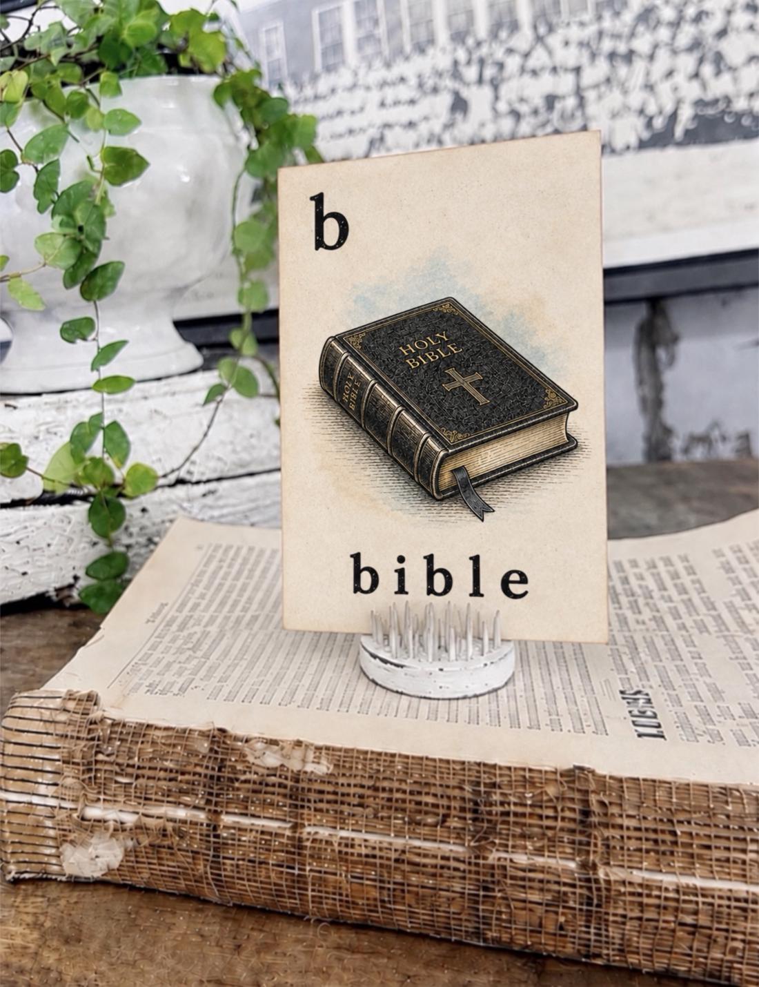 BIBLE Flash Card Vintage Christian Church Book Farmhouse Decor Party