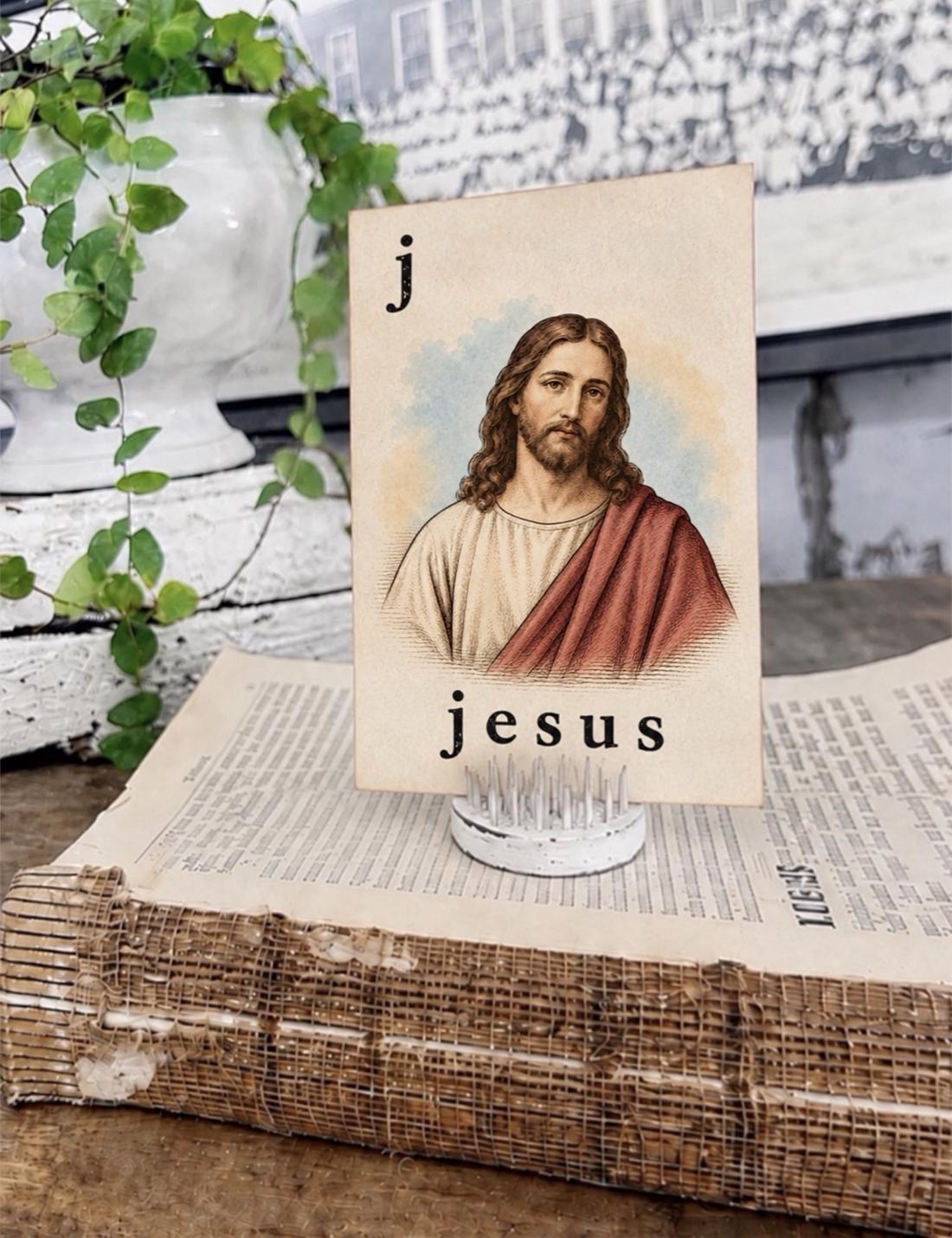 JESUS Flash Card Vintage Bible Christian Christmas Farmhouse Decor Party