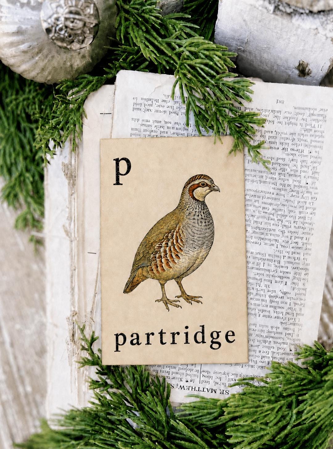 PARTRIDGE Flash Card Vintage Christmas Sign Farmhouse Decor Party