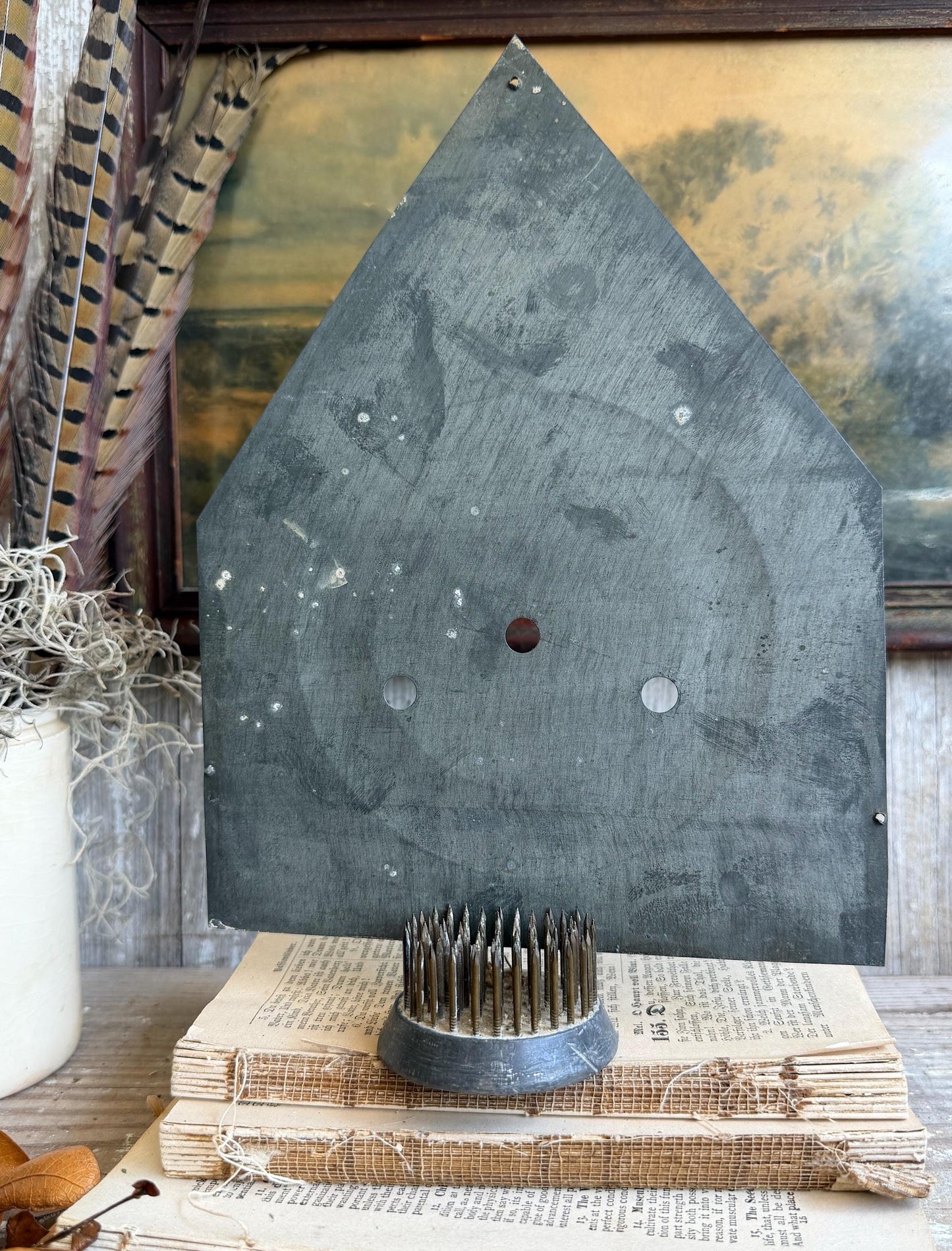 Antique Clock Face Steeple Farmhouse Decor Industrial Salvage Vintage Metal Clock Dial Painted Chippy