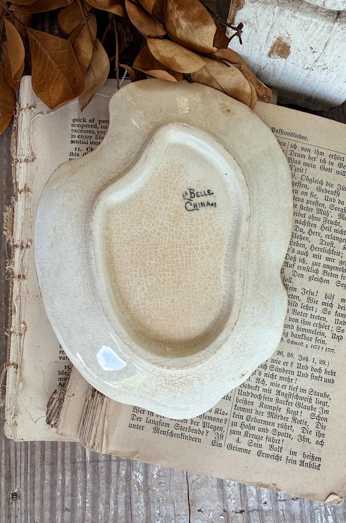 Antique La Belle China Dish – Small Ironstone Platter, Vintage White Crazing Tray, Farmhouse Decor
