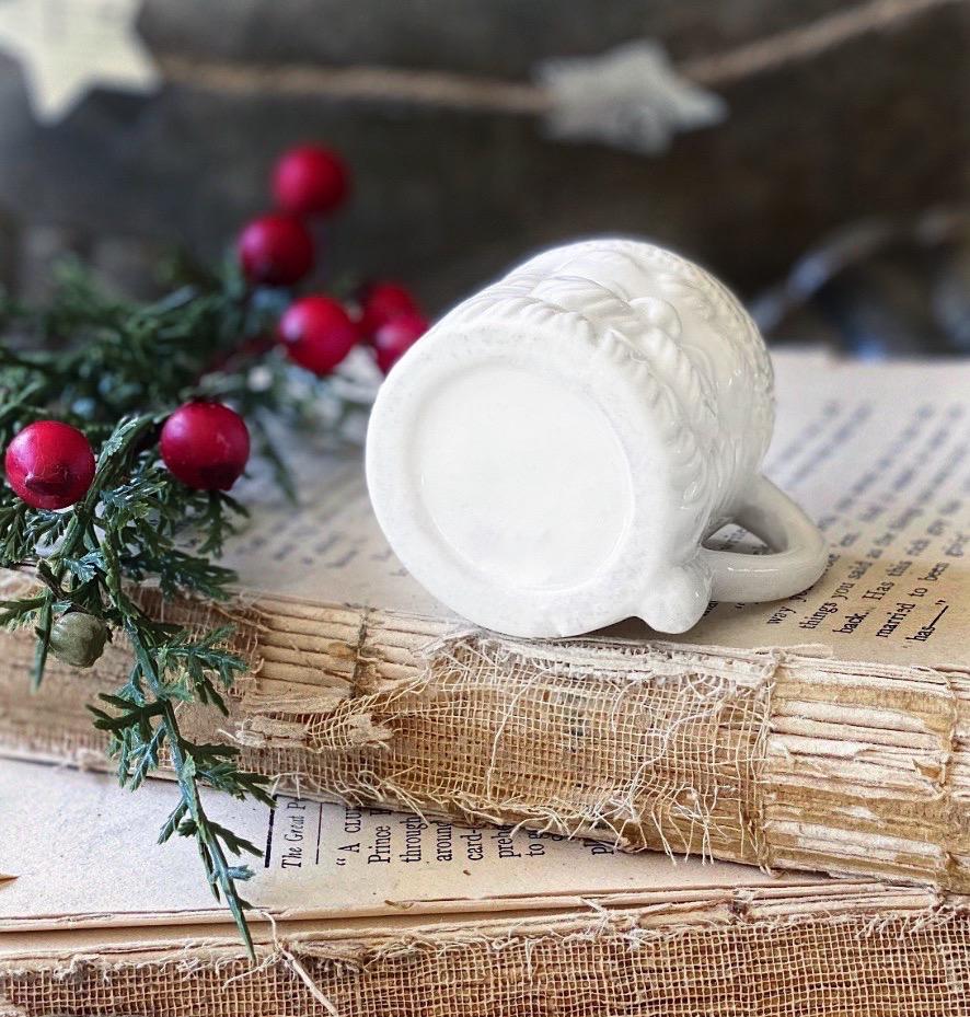 Vintage Ironstone Santa Claus Cup Mini Mug Santa WHITE Farmhouse Christmas Decor