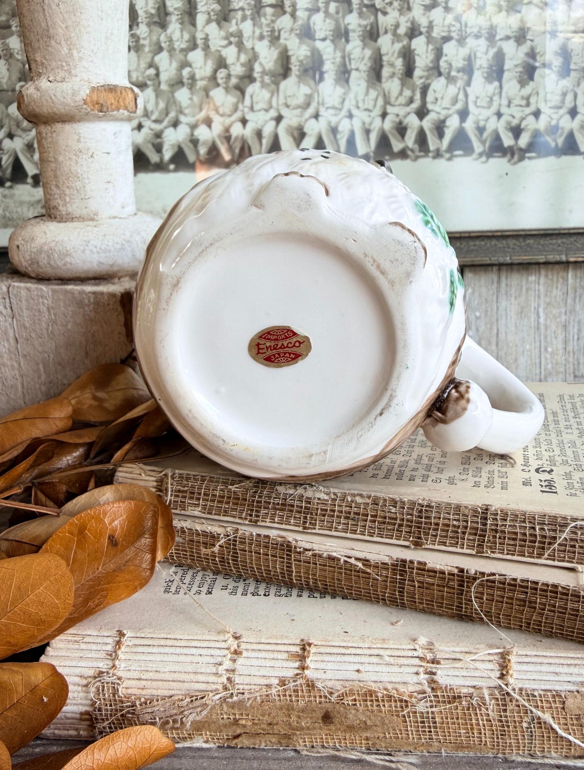 Vintage Ironstone OWL Mug FALL Christmas Winter Decor Enesco Japan