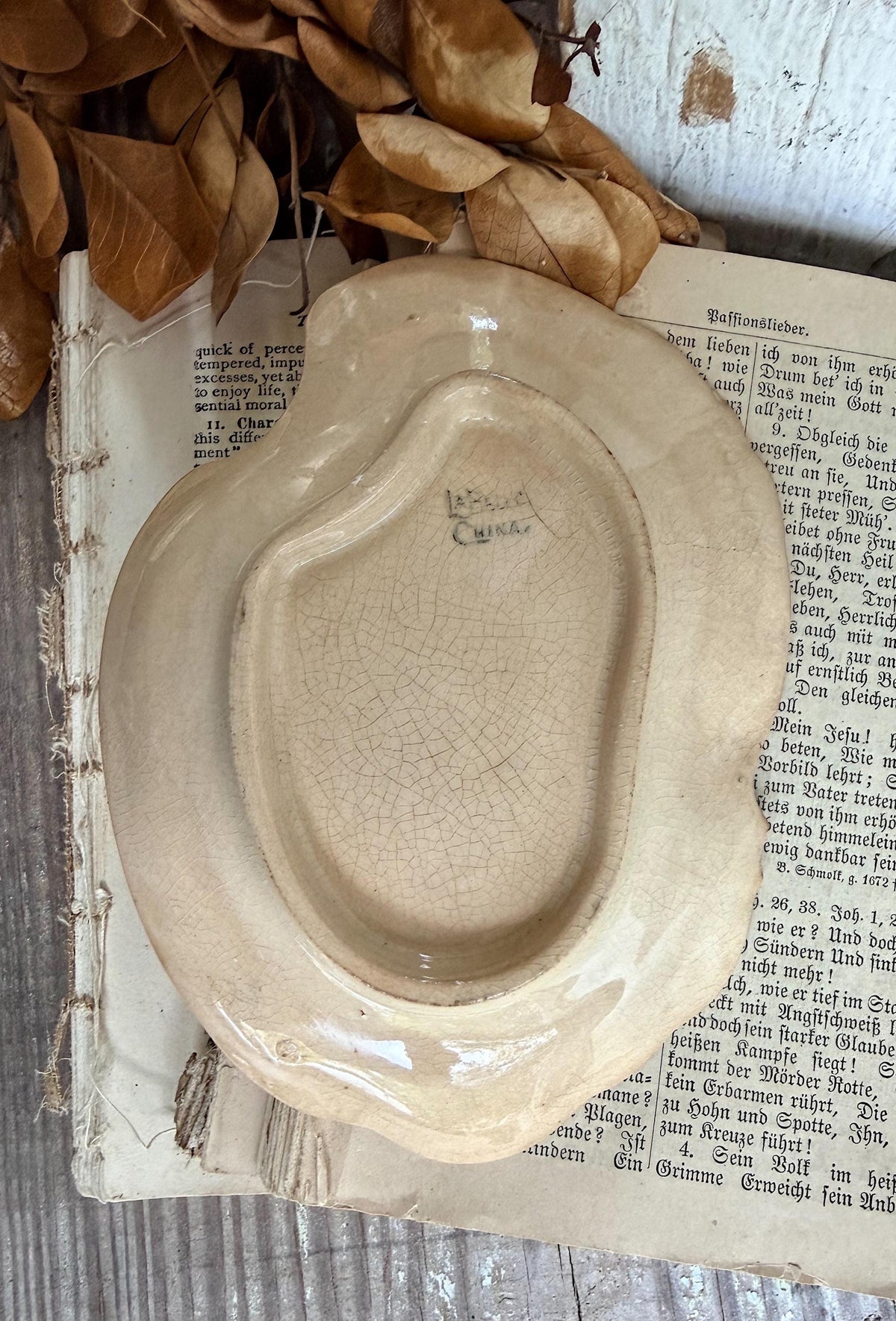 Antique La Belle China Dish – Small Ironstone Platter, Vintage White Crazing Tray, Farmhouse Decor