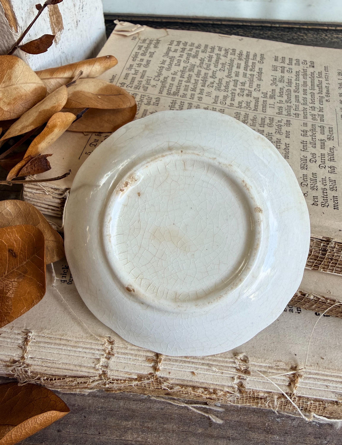 Antique White Ironstone Butter Pat Scallop Farmhouse Decor Crazing