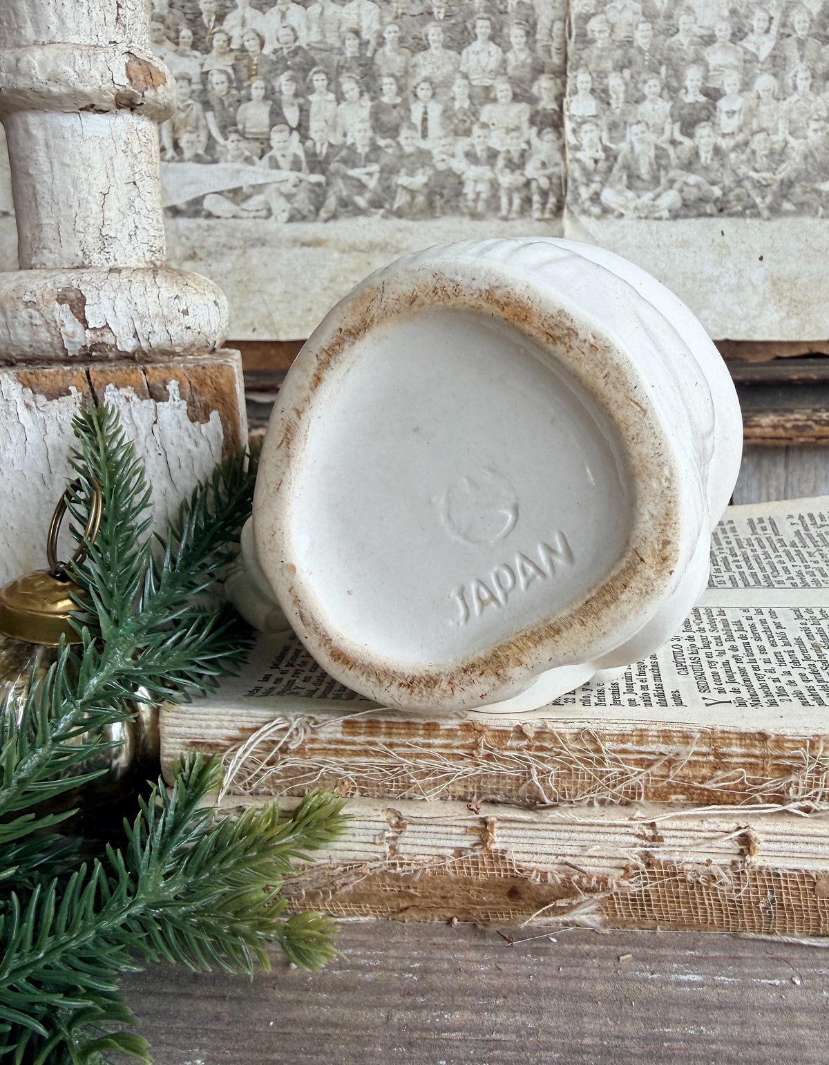 Vintage WHITE Ironstone Santa Mug FULL SIZE Cup Farmhouse Christmas Decor Japan