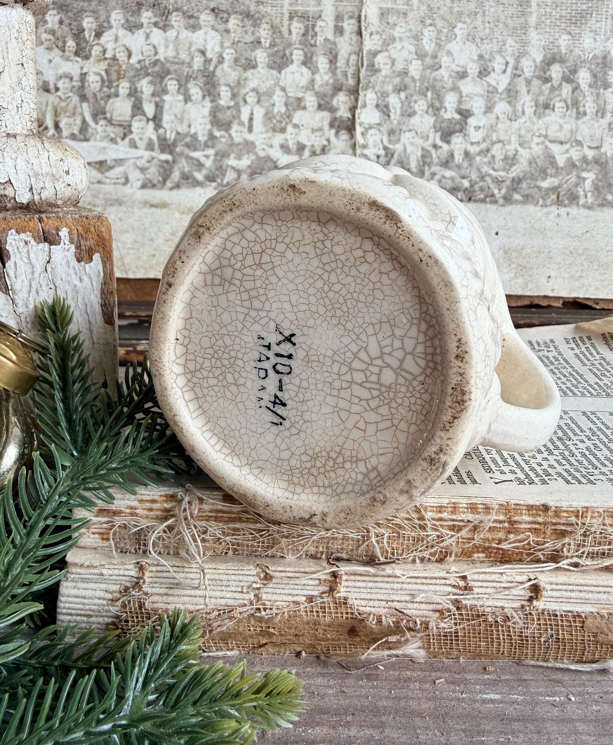 Vintage Ironstone Santa Claus Cup Mug FULL SIZE Creamy White Santa Farmhouse Christmas Decor RARE Japan Crazing Grungy Heavily Crazed