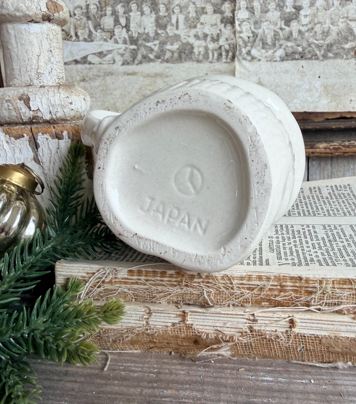 Vintage WHITE Ironstone Santa Mug FULL SIZE Cup Farmhouse Christmas Decor Japan