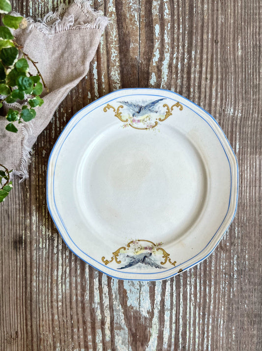 Antique BLUEBIRD Ironstone Plate