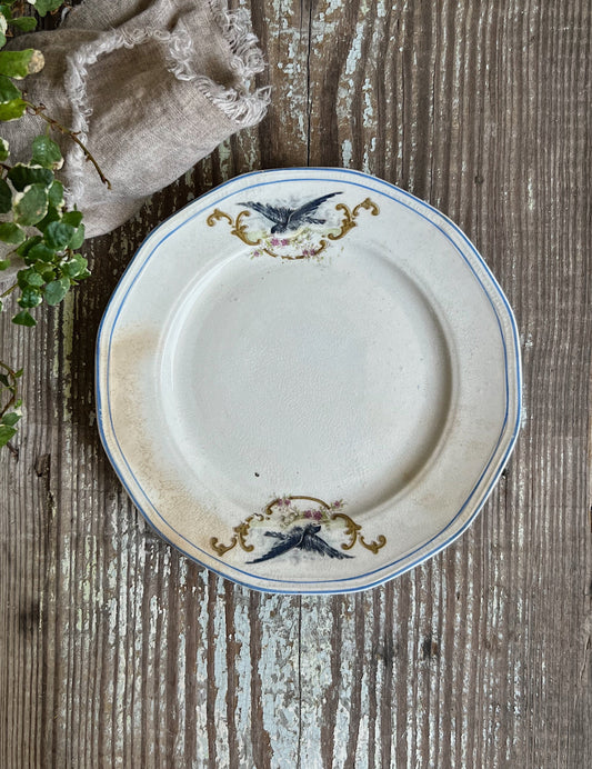 Antique BLUEBIRD Ironstone Plate