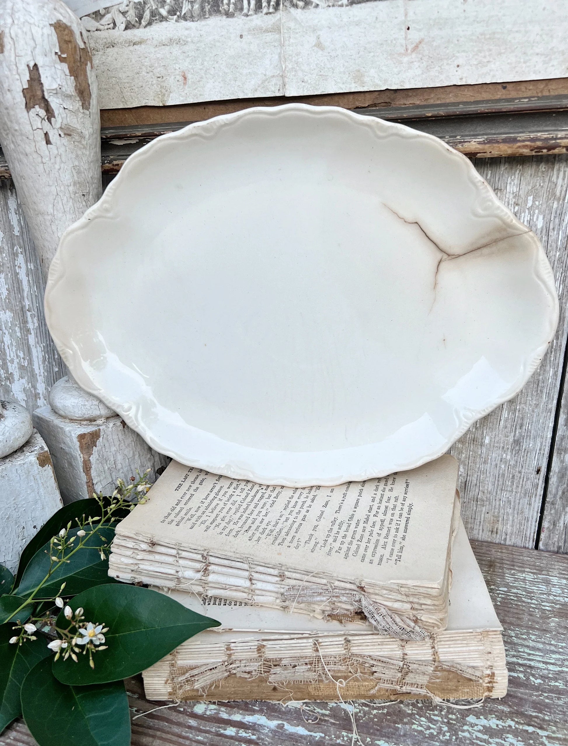 Antique White Ironstone Scallop Platter