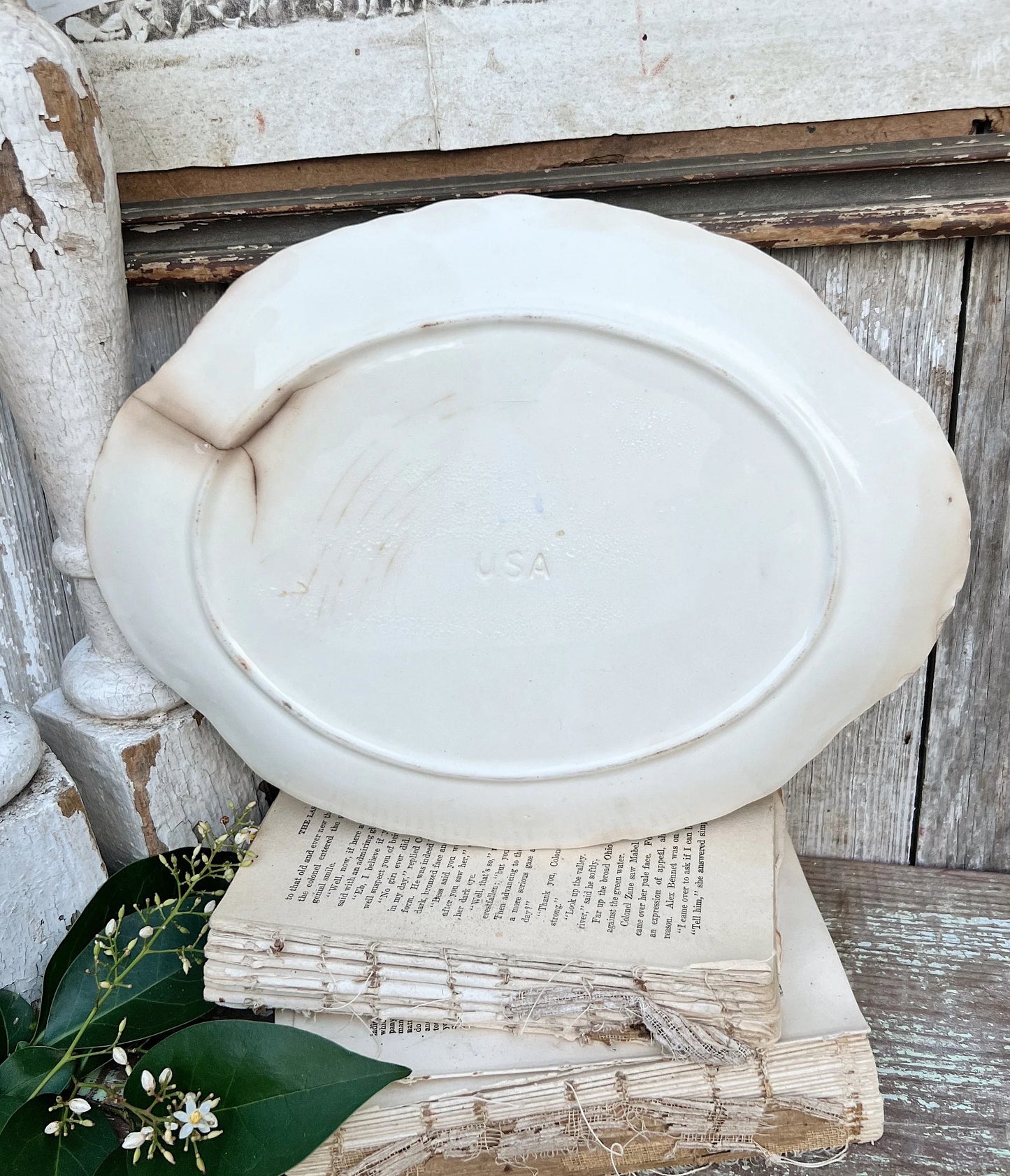 Antique White Ironstone Scallop Platter