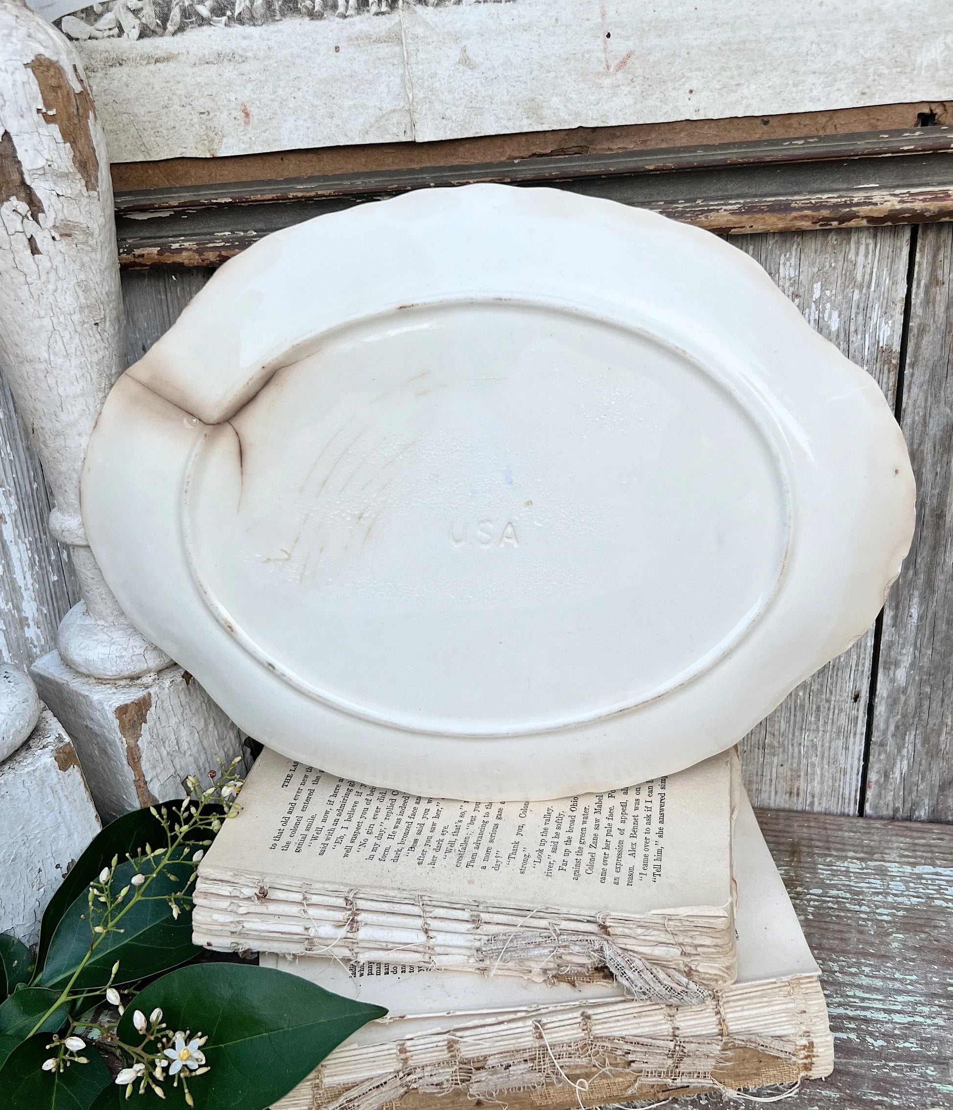 Antique White Ironstone Scallop Platter