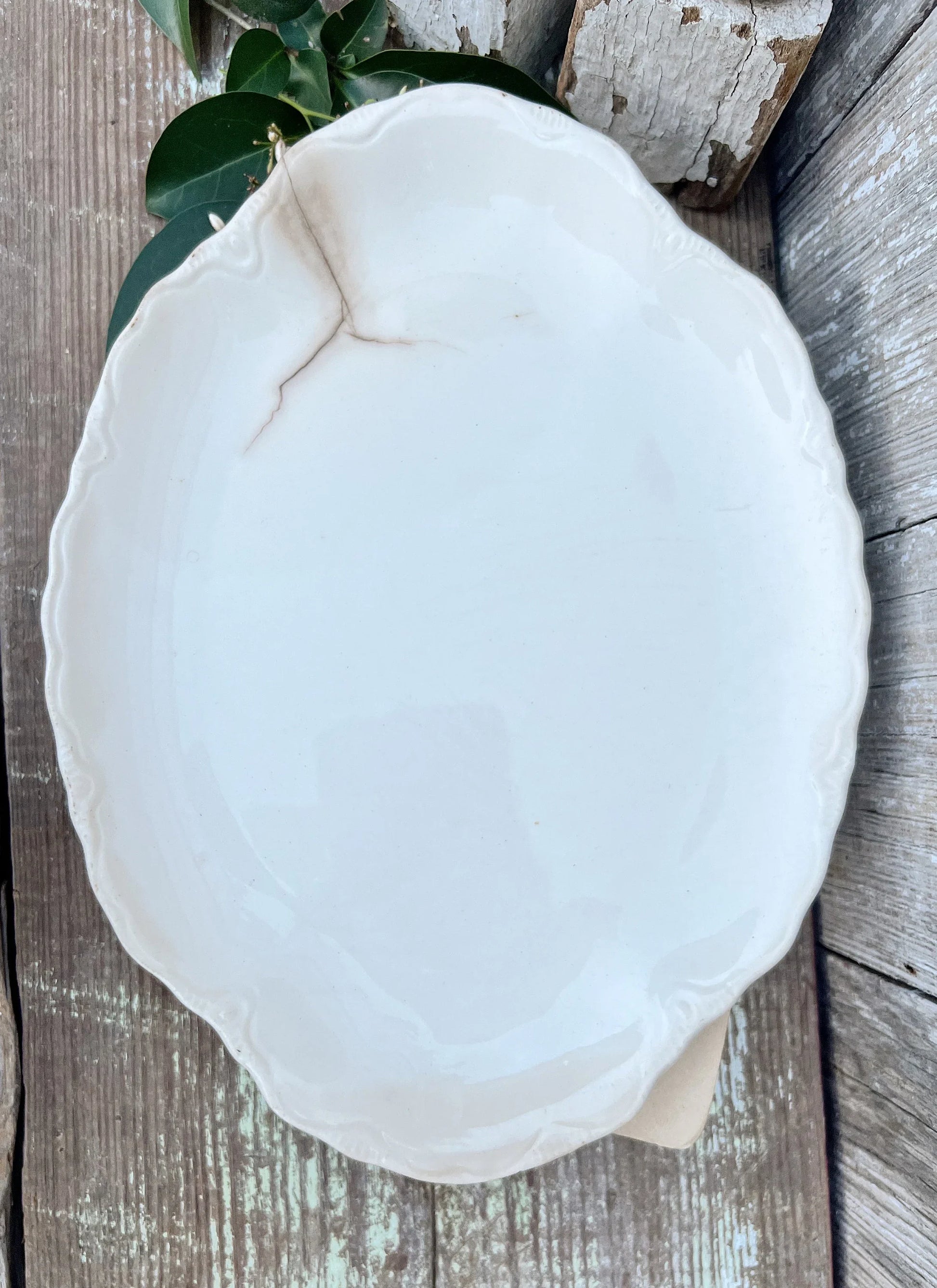 Antique White Ironstone Scallop Platter