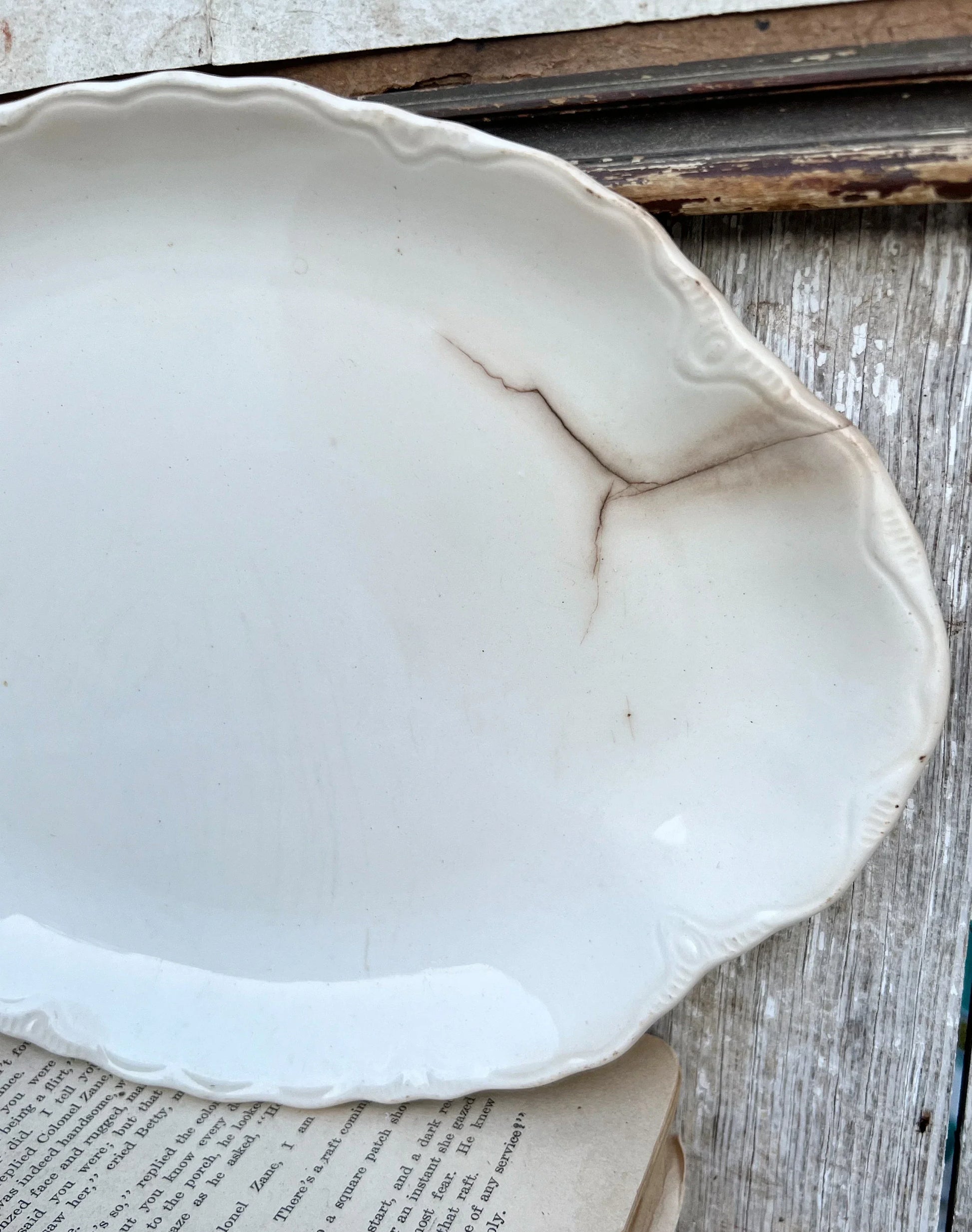 Antique White Ironstone Scallop Platter
