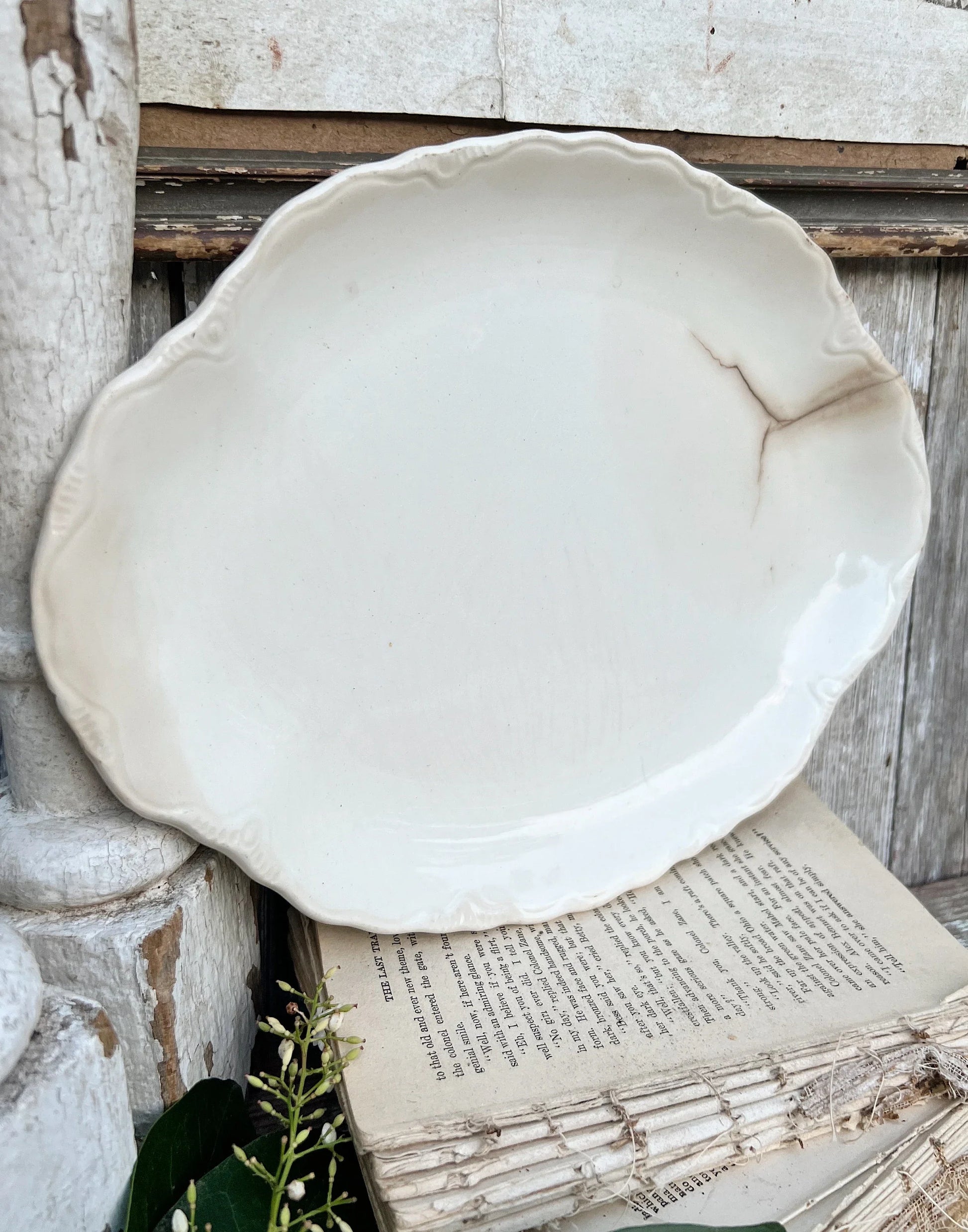 Antique White Ironstone Scallop Platter