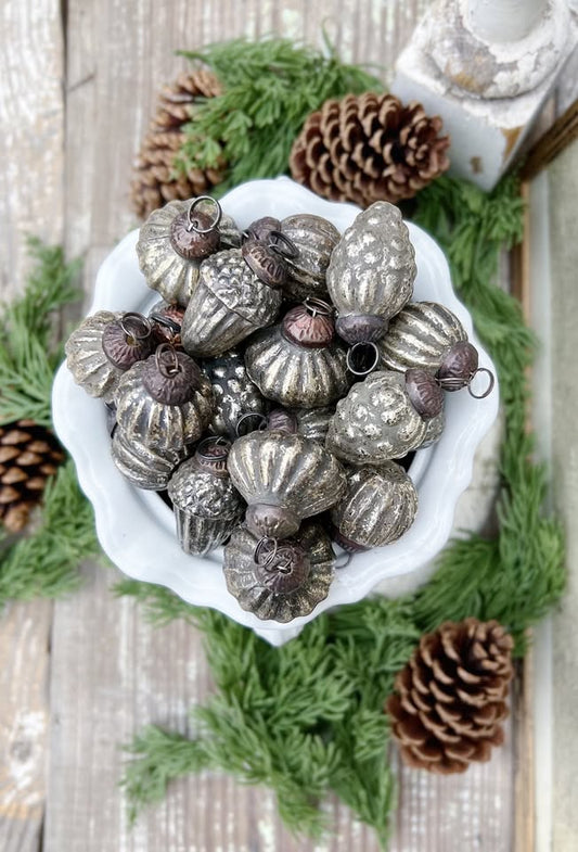 Antiqued Mercury Glass Ornaments Selection of 6