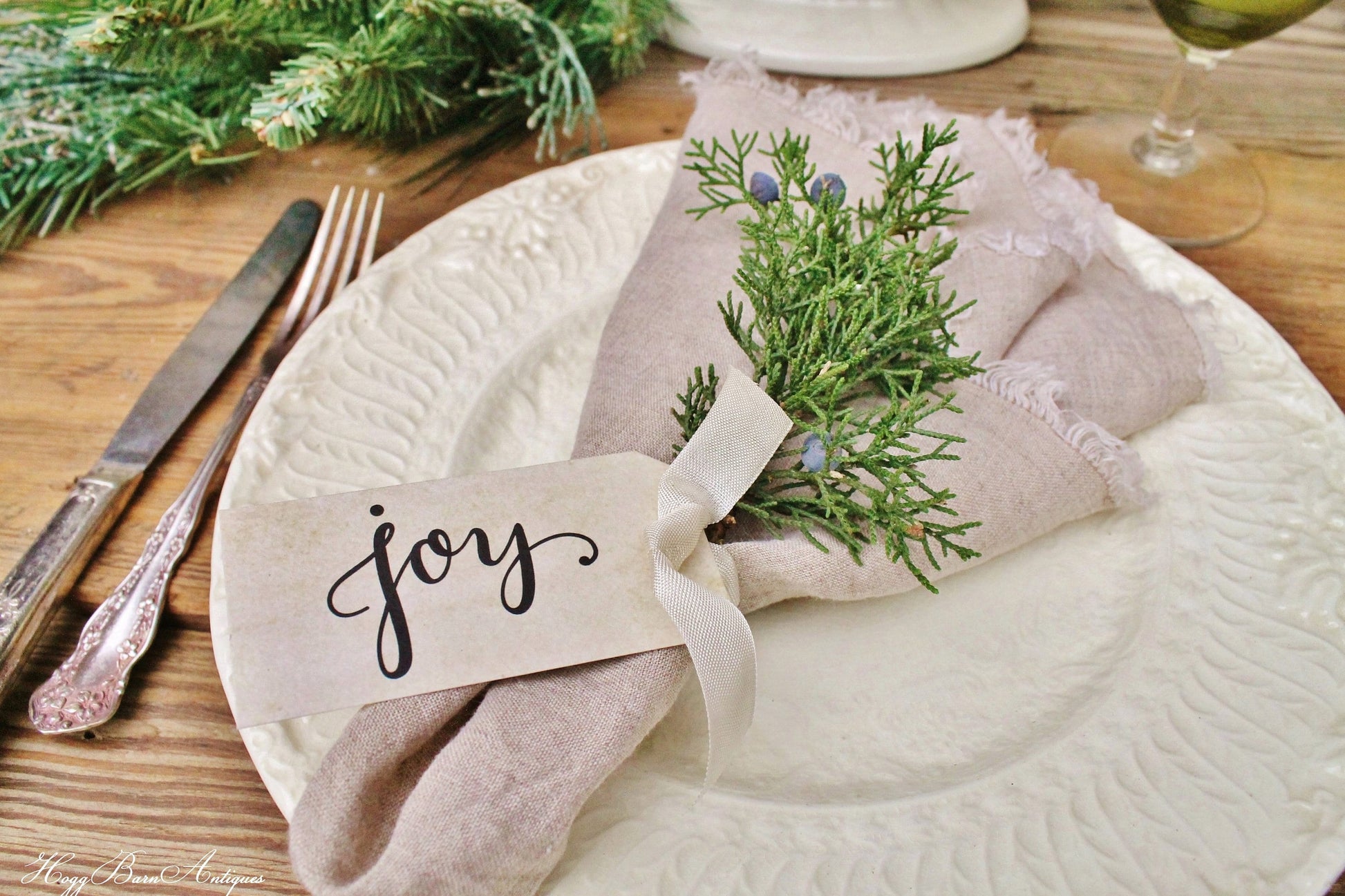 JOY GIFT TAG Christmas Tag Place Card Napkin Ring Name Card Hand Lettered Calligraphy French Farmhouse Christmas Decor Card