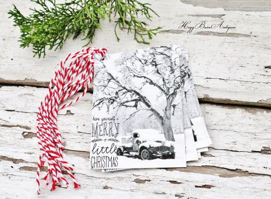 Christmas Gift Tags Vintage Truck Have Yourself A Merry Little Christmas Retro Snow Farmhouse Decor Gift Wrap Fixer Upper Style