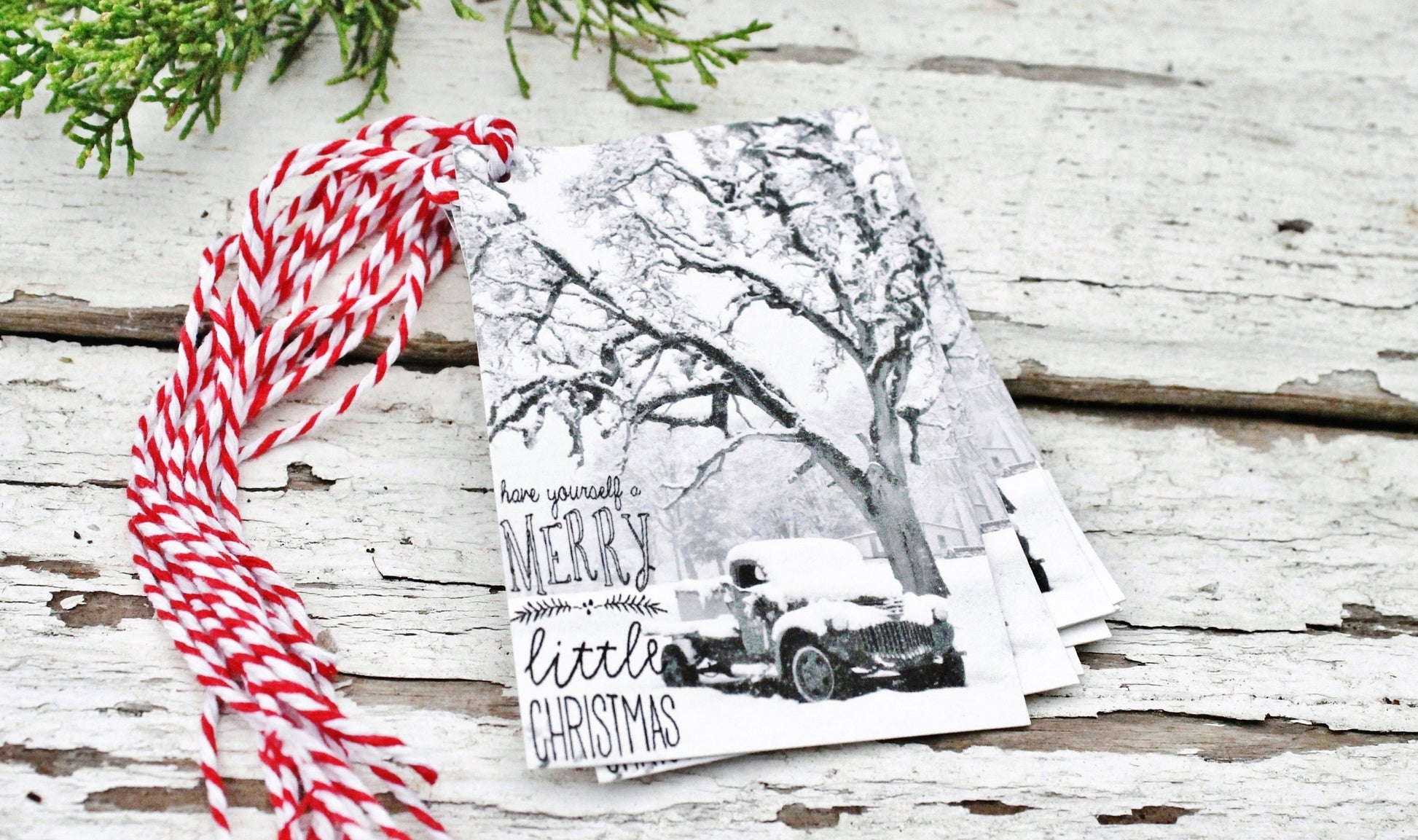 Christmas Gift Tags Vintage Truck Have Yourself A Merry Little Christmas Retro Snow Farmhouse Decor Gift Wrap Fixer Upper Style