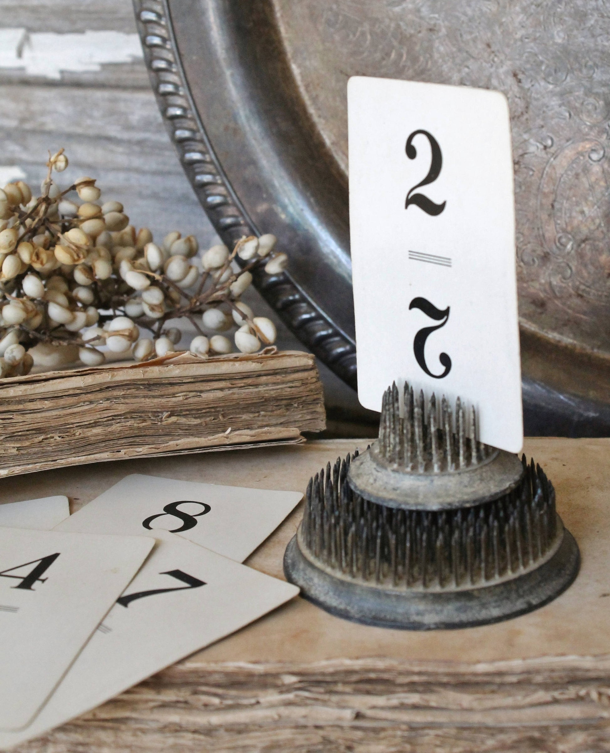 Vintage Flinch Number Card Game Farmhouse Decor Fixer Upper Style Cardboard Black Number Blue Back