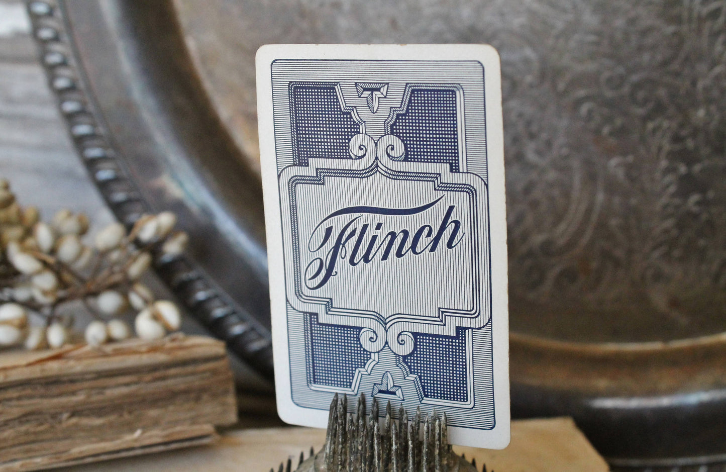 Vintage Flinch Number Card Game Farmhouse Decor Fixer Upper Style Cardboard Black Number Blue Back